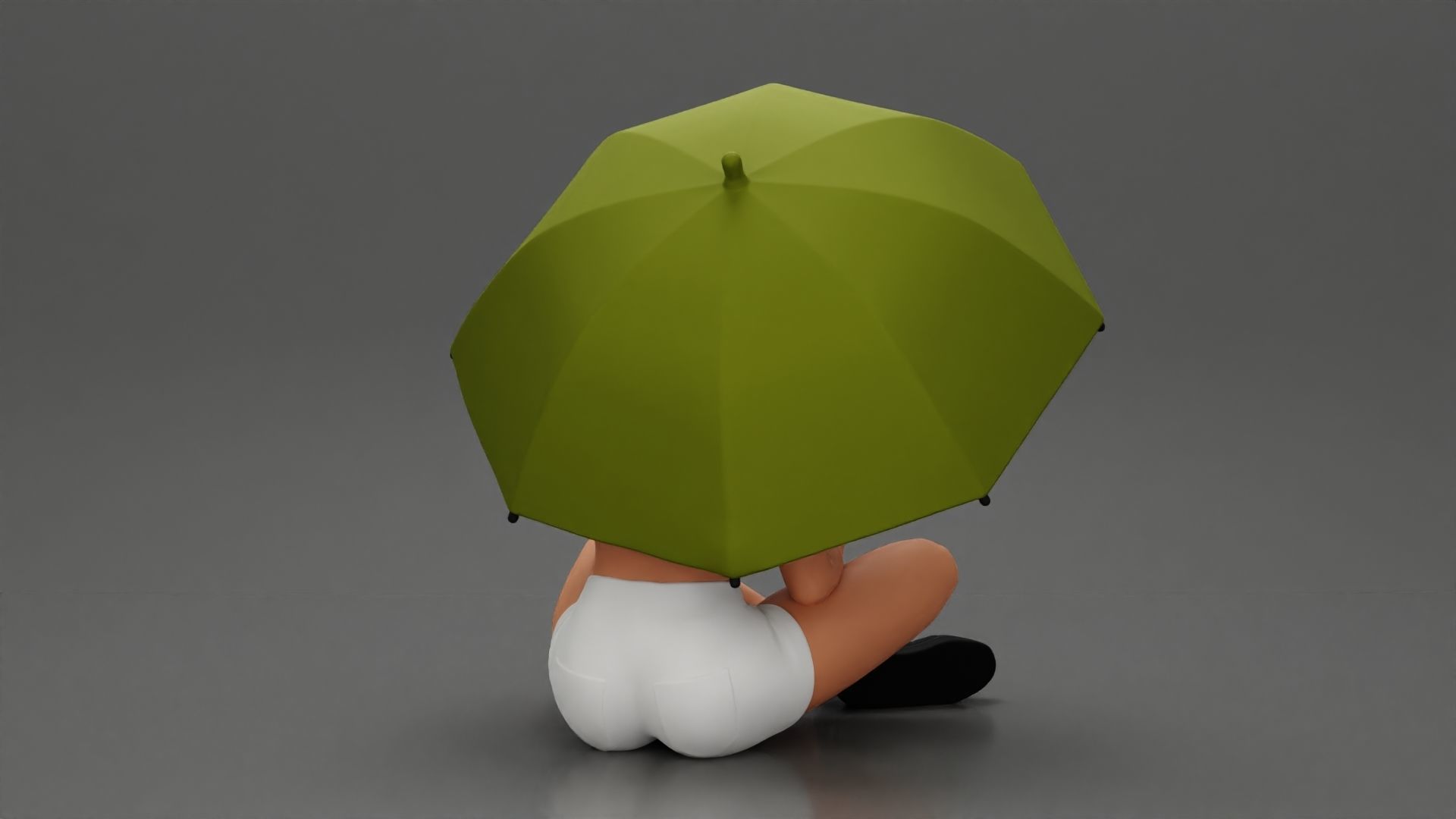 Pretty Girl with an Umbrella in bra and Shorts Sitting 3D print model_3