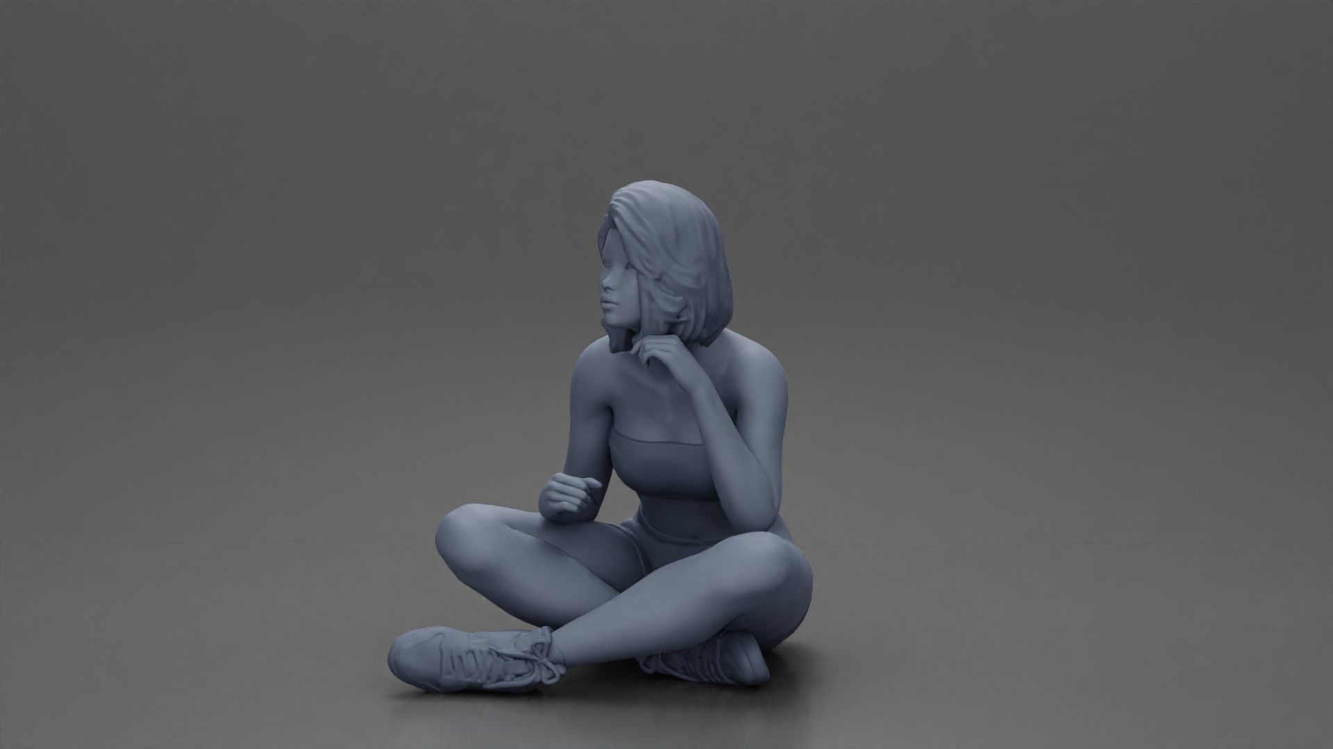 Pretty Girl with an Umbrella in bra and Shorts Sitting 3D print model_23
