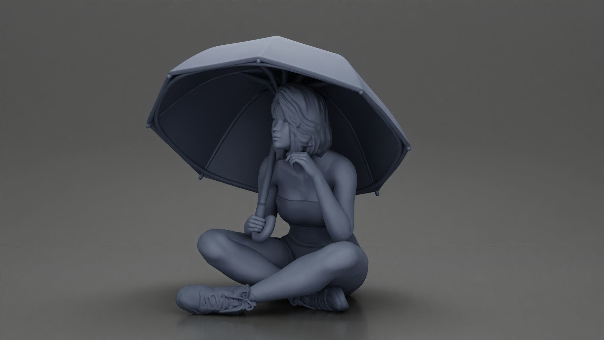Pretty Girl with an Umbrella in bra and Shorts Sitting 3D print model_12