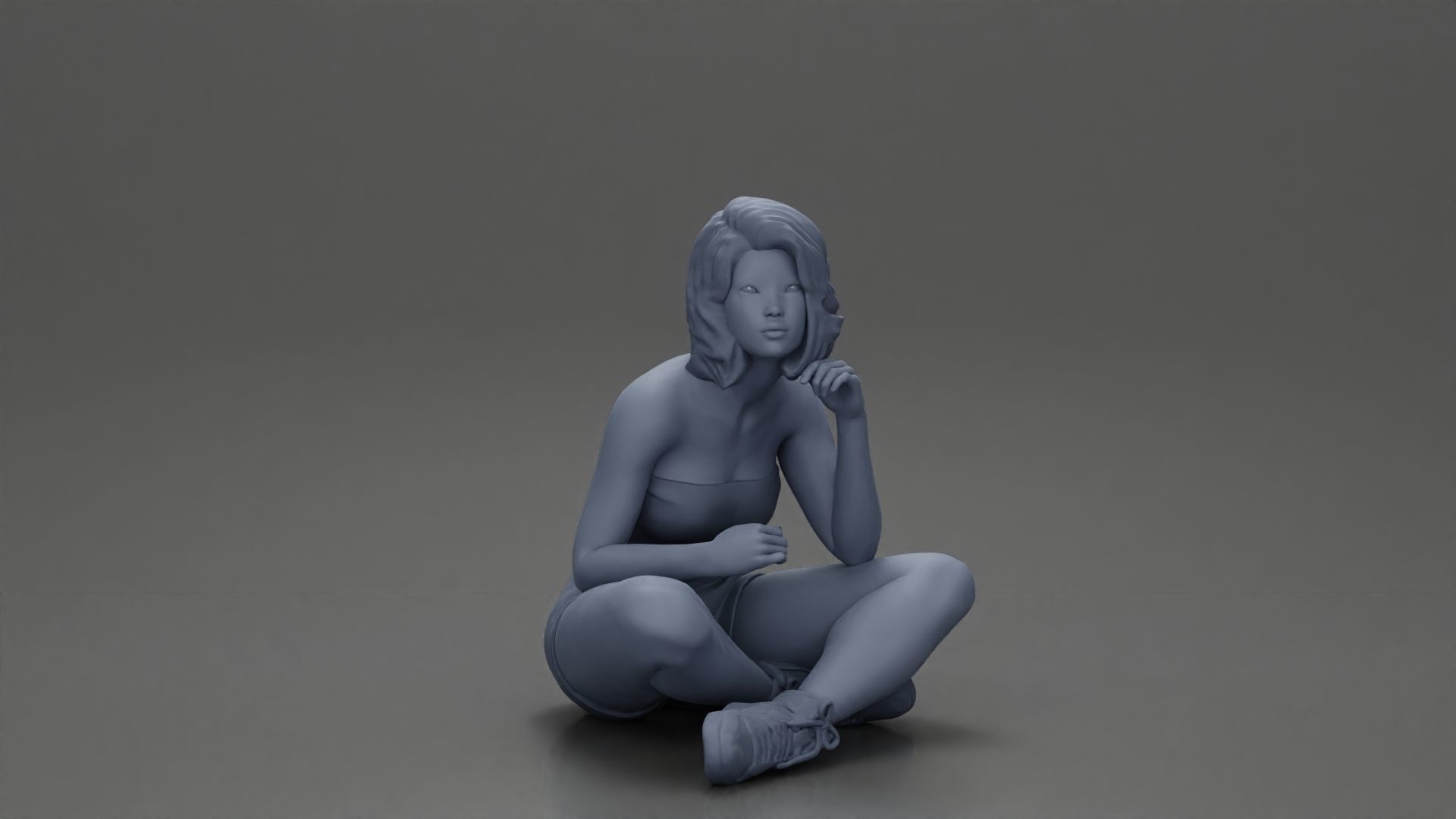 Pretty Girl with an Umbrella in bra and Shorts Sitting 3D print model_18