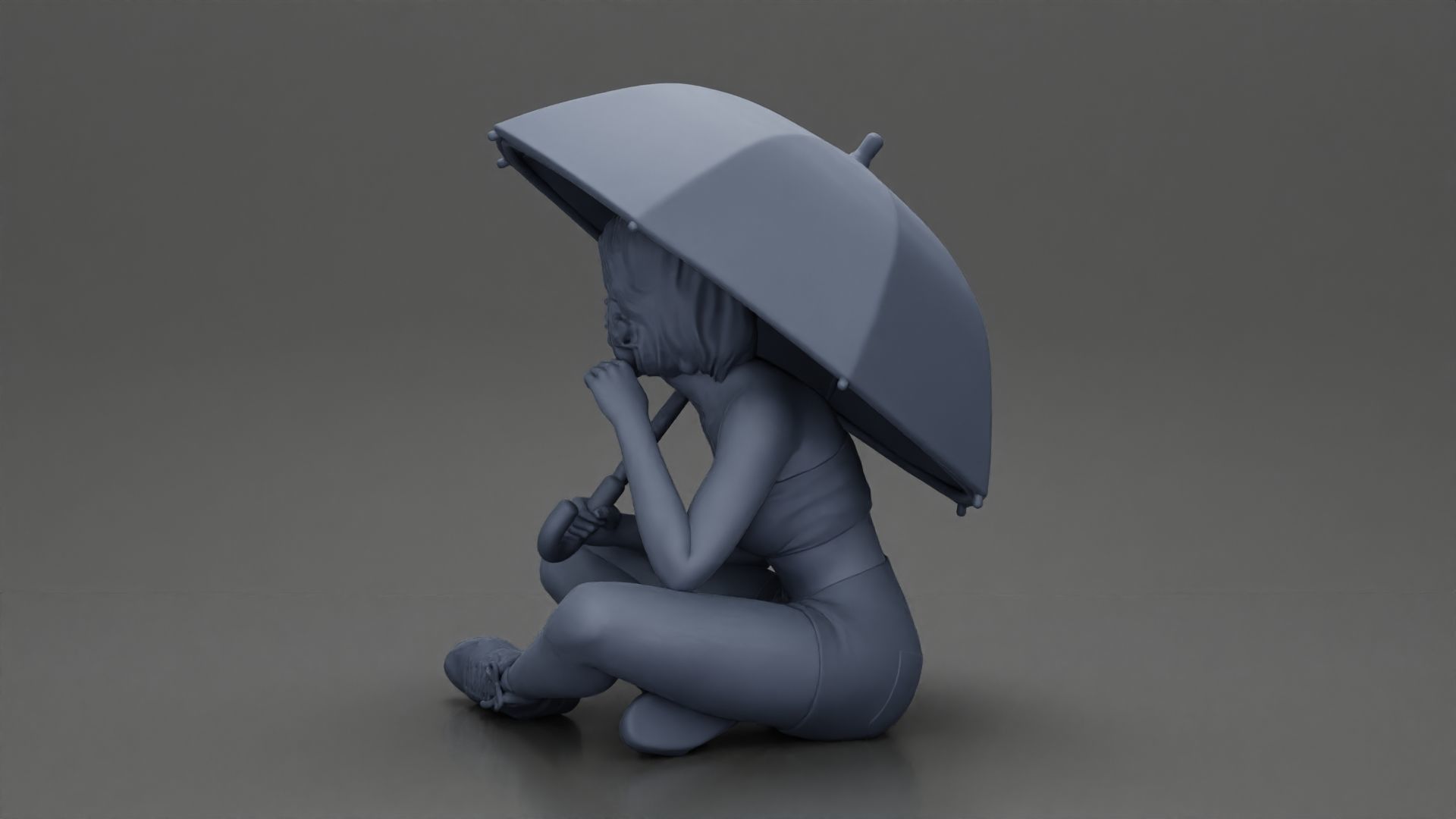 Pretty Girl with an Umbrella in bra and Shorts Sitting 3D print model_11