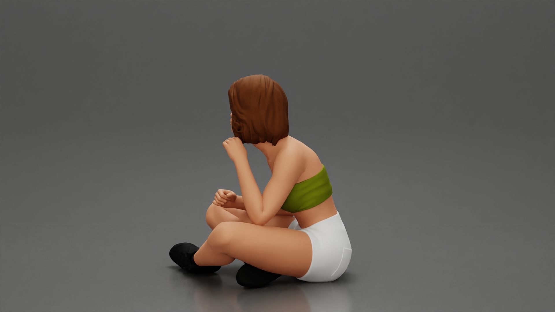 Pretty Girl with an Umbrella in bra and Shorts Sitting 3D print model_16