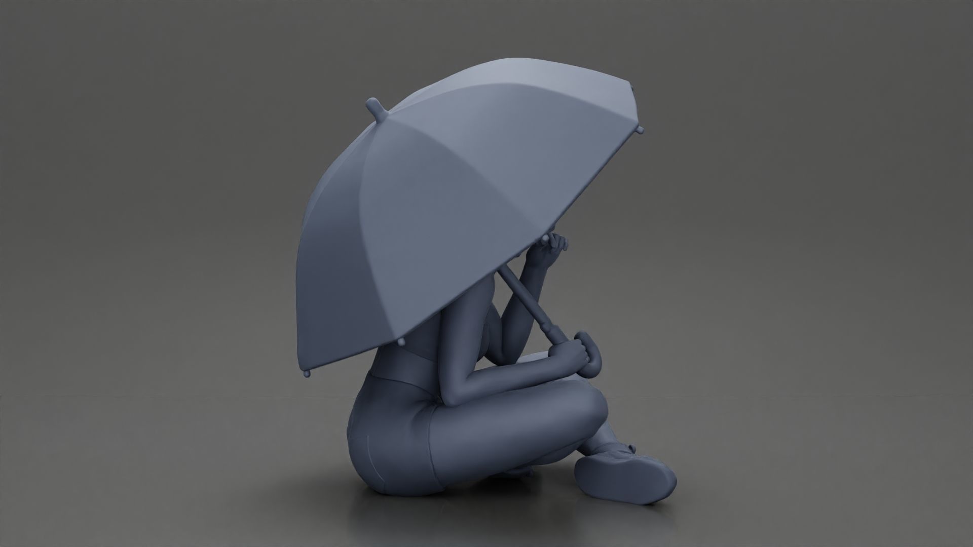 Pretty Girl with an Umbrella in bra and Shorts Sitting 3D print model_8