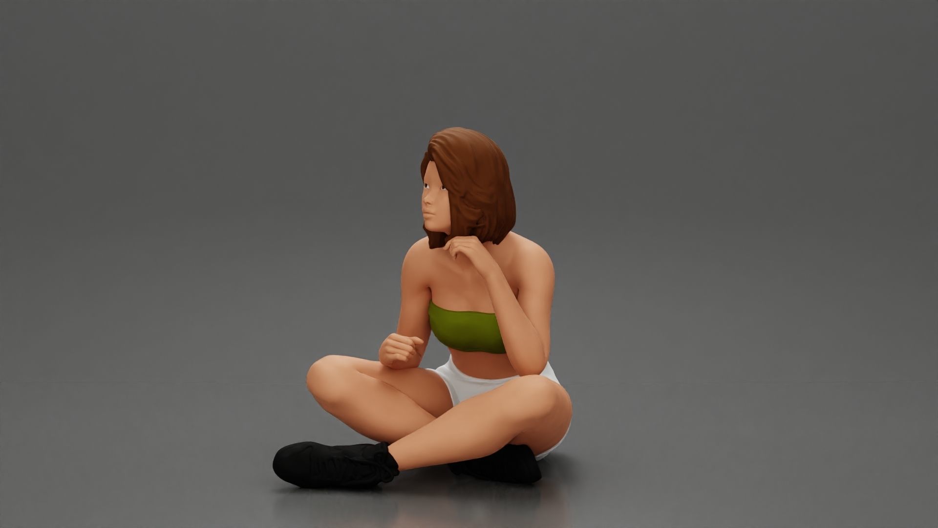 Pretty Girl with an Umbrella in bra and Shorts Sitting 3D print model_17