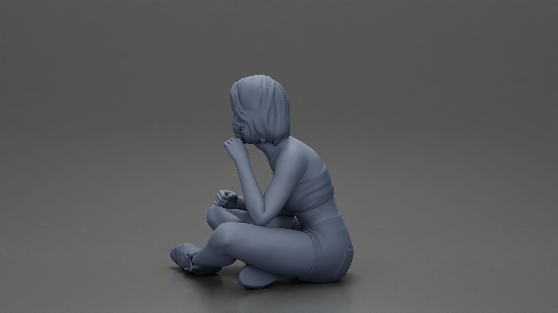 Pretty Girl with an Umbrella in bra and Shorts Sitting 3D print model_22