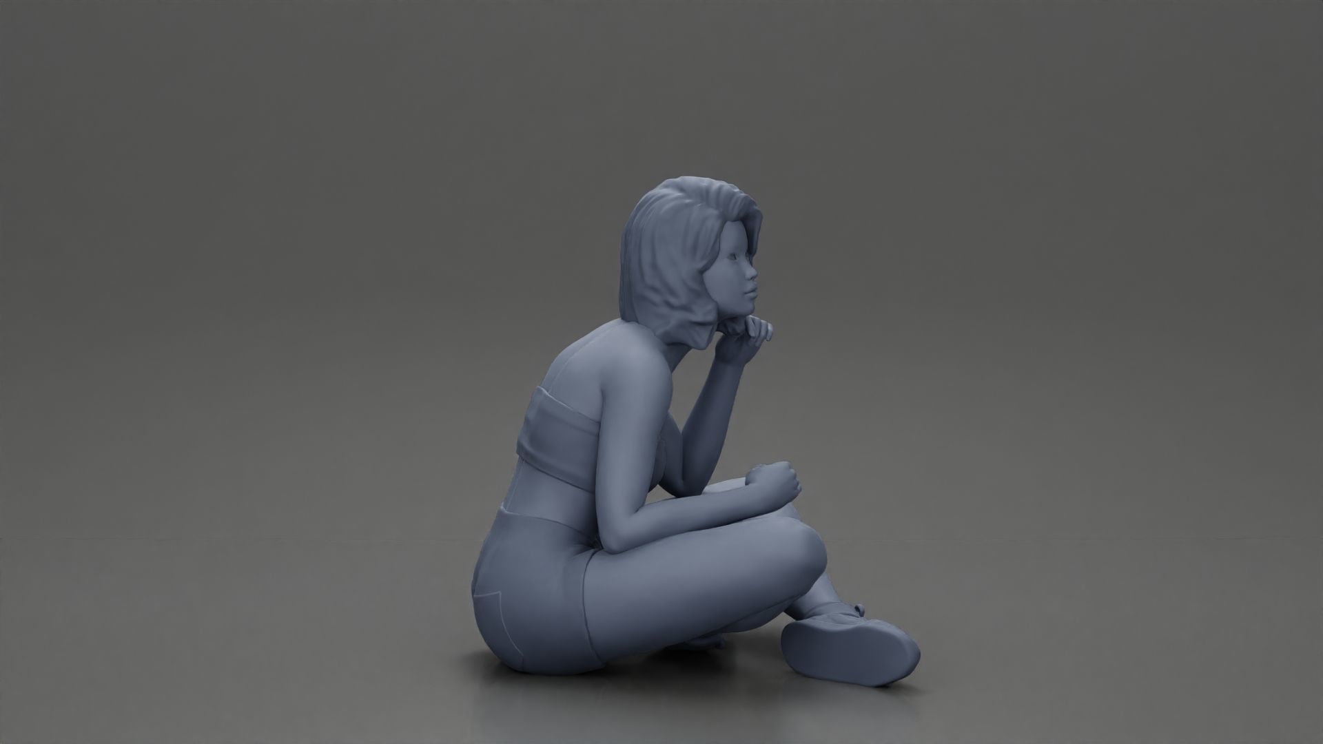 Pretty Girl with an Umbrella in bra and Shorts Sitting 3D print model_19
