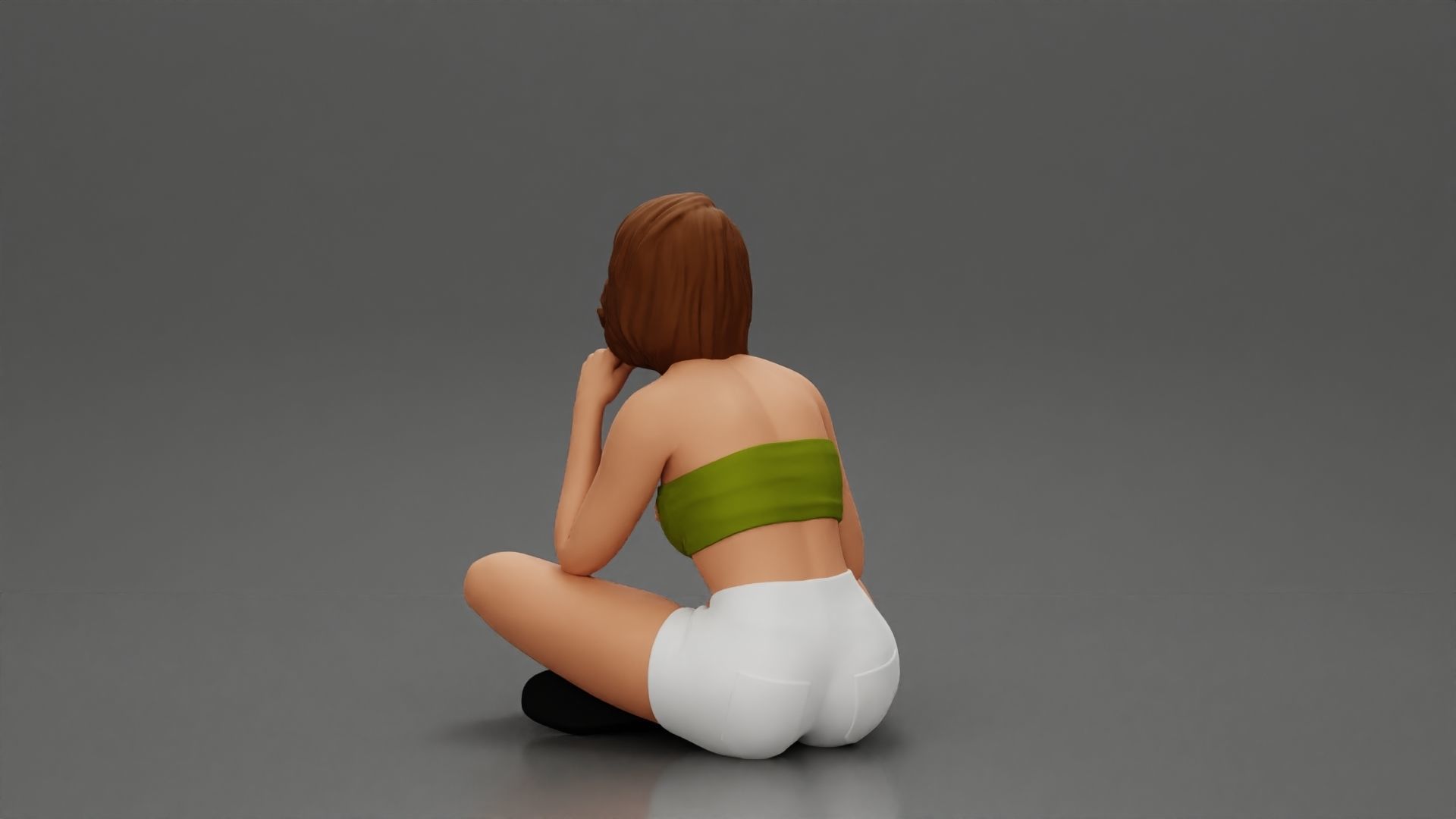 Pretty Girl with an Umbrella in bra and Shorts Sitting 3D print model_15