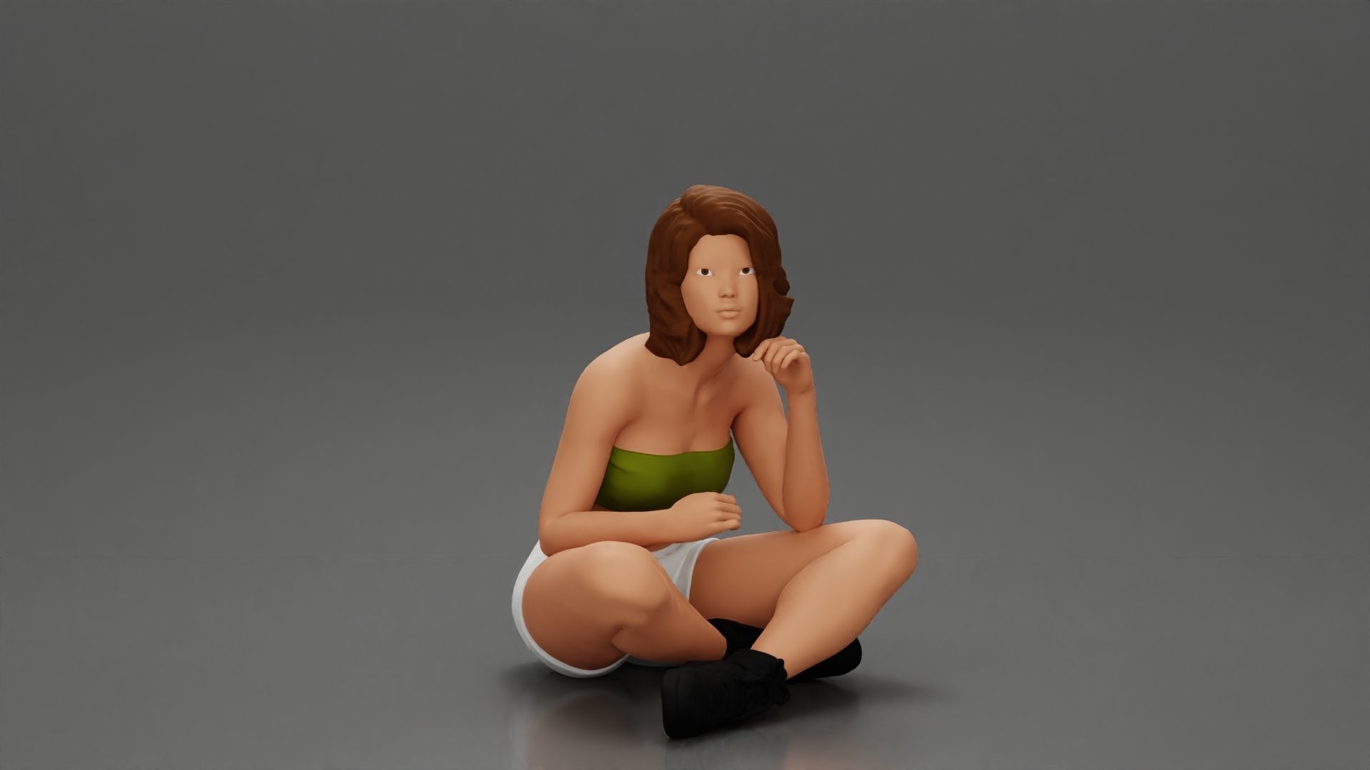 Pretty Girl with an Umbrella in bra and Shorts Sitting 3D print model_1
