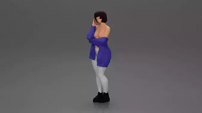 pretty nude girl with short hair posing in a sweater