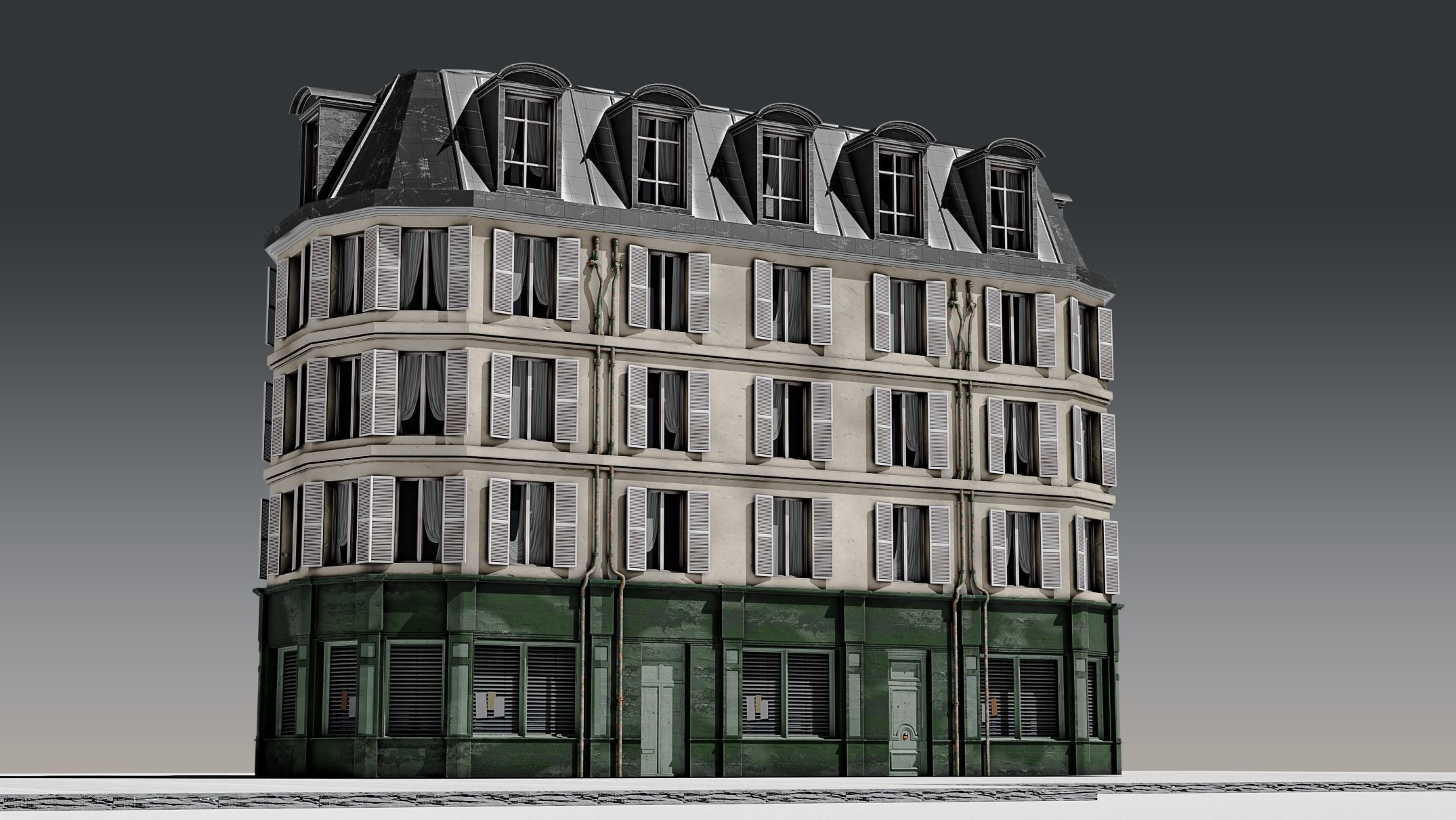 3 Piece Parisian Apartment Building Free 3D model_2
