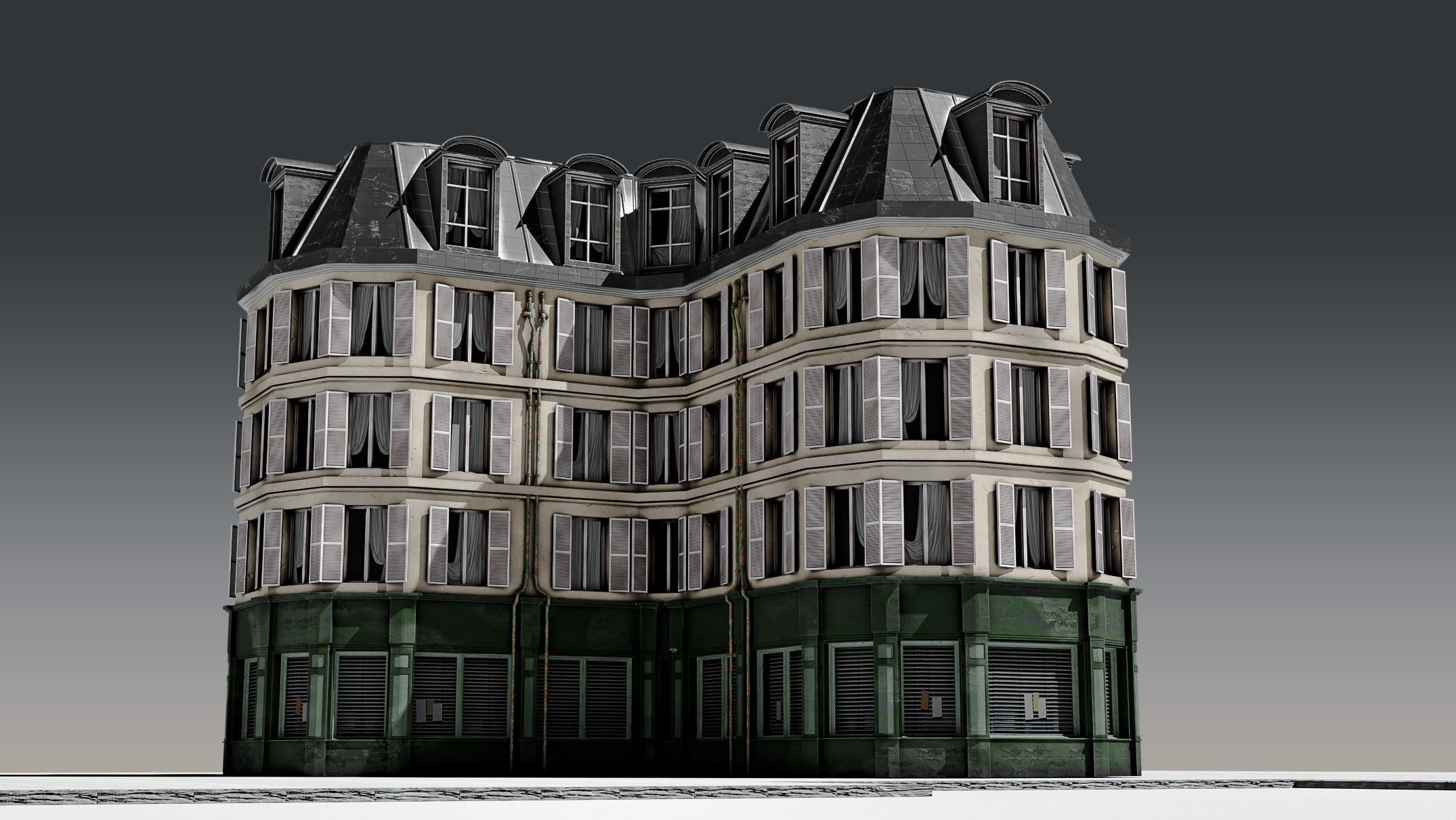 3 Piece Parisian Apartment Building Free 3D model_1