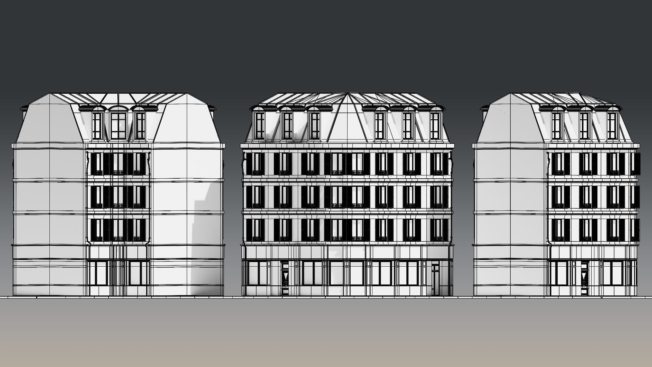 3 Piece Parisian Apartment Building Free 3D model_9