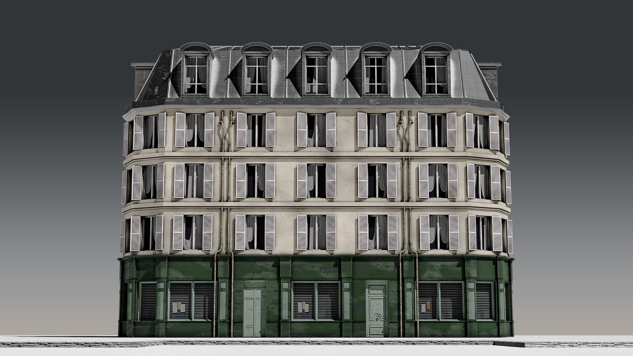 3 Piece Parisian Apartment Building Free 3D model_3