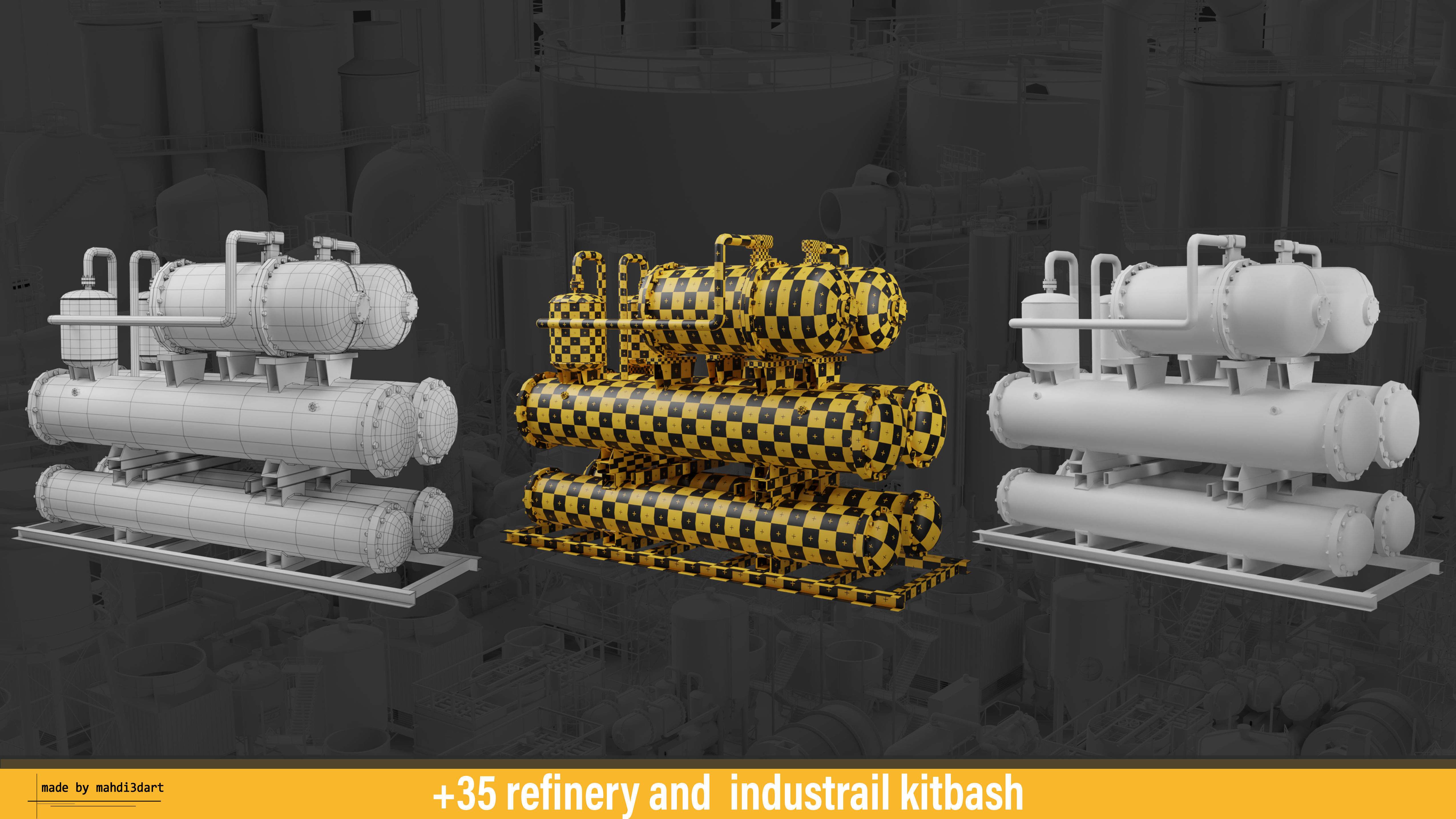 refinery and industrail kitbash 3D model_3