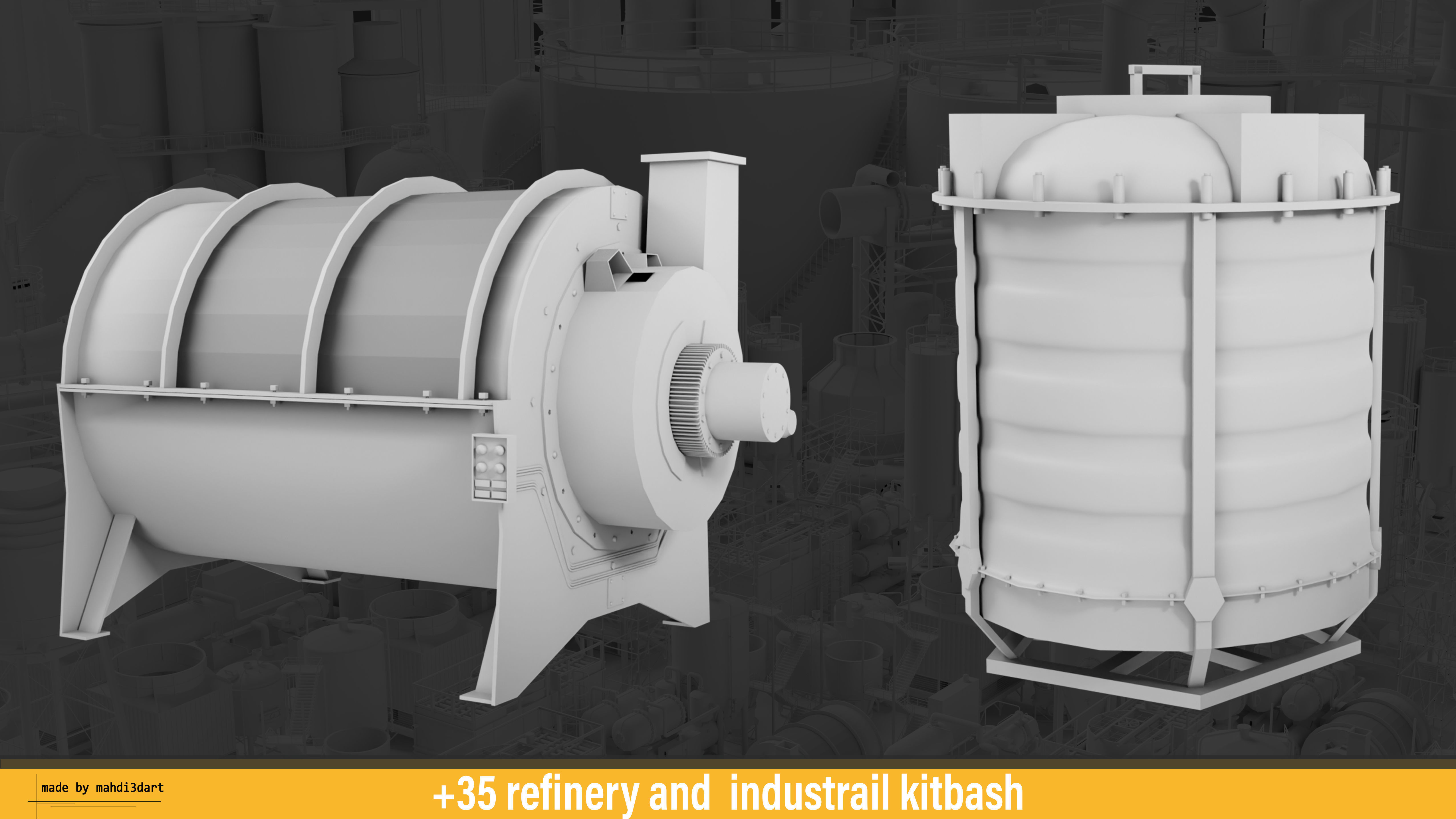 refinery and industrail kitbash 3D model_14
