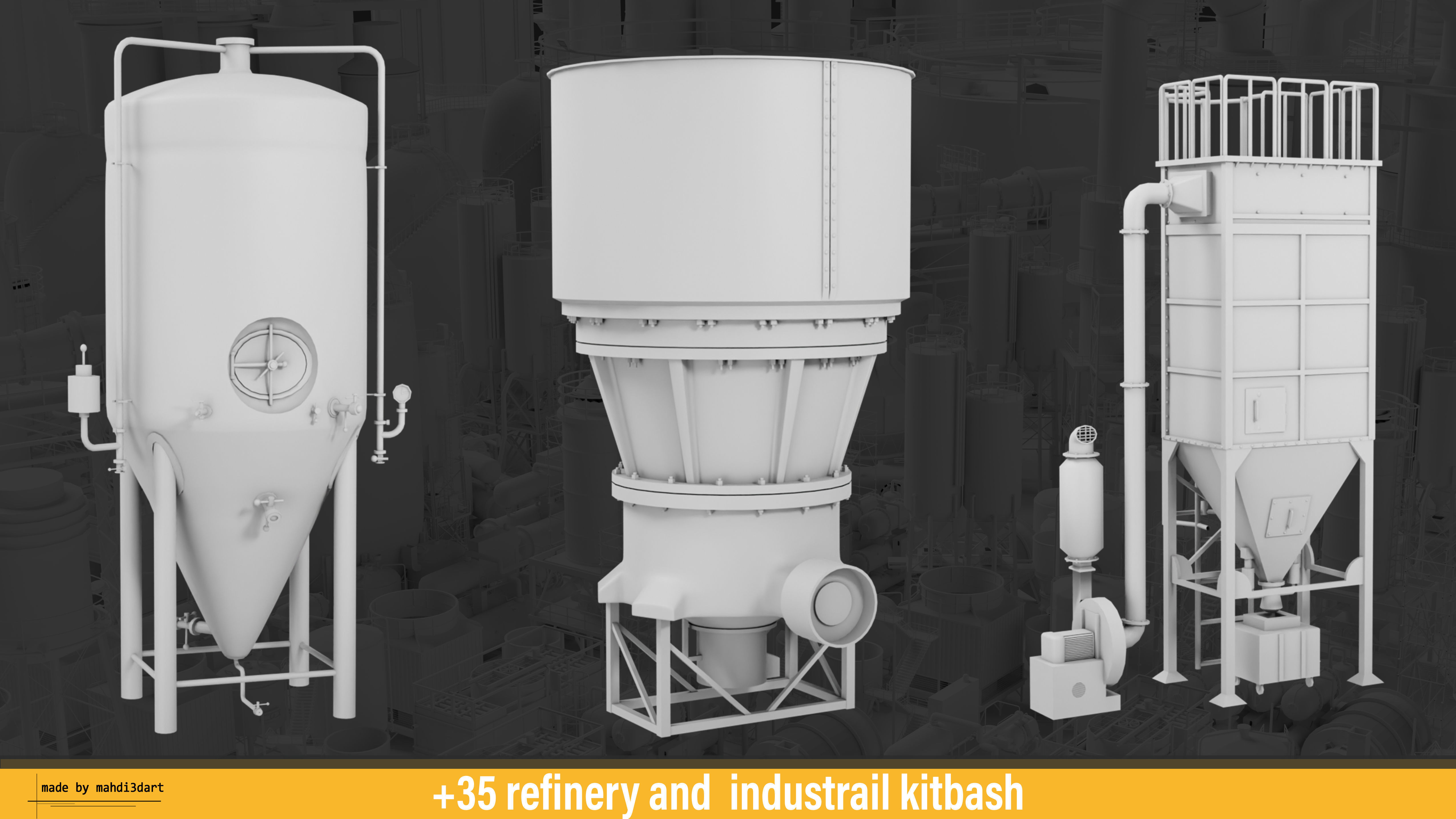 refinery and industrail kitbash 3D model_11