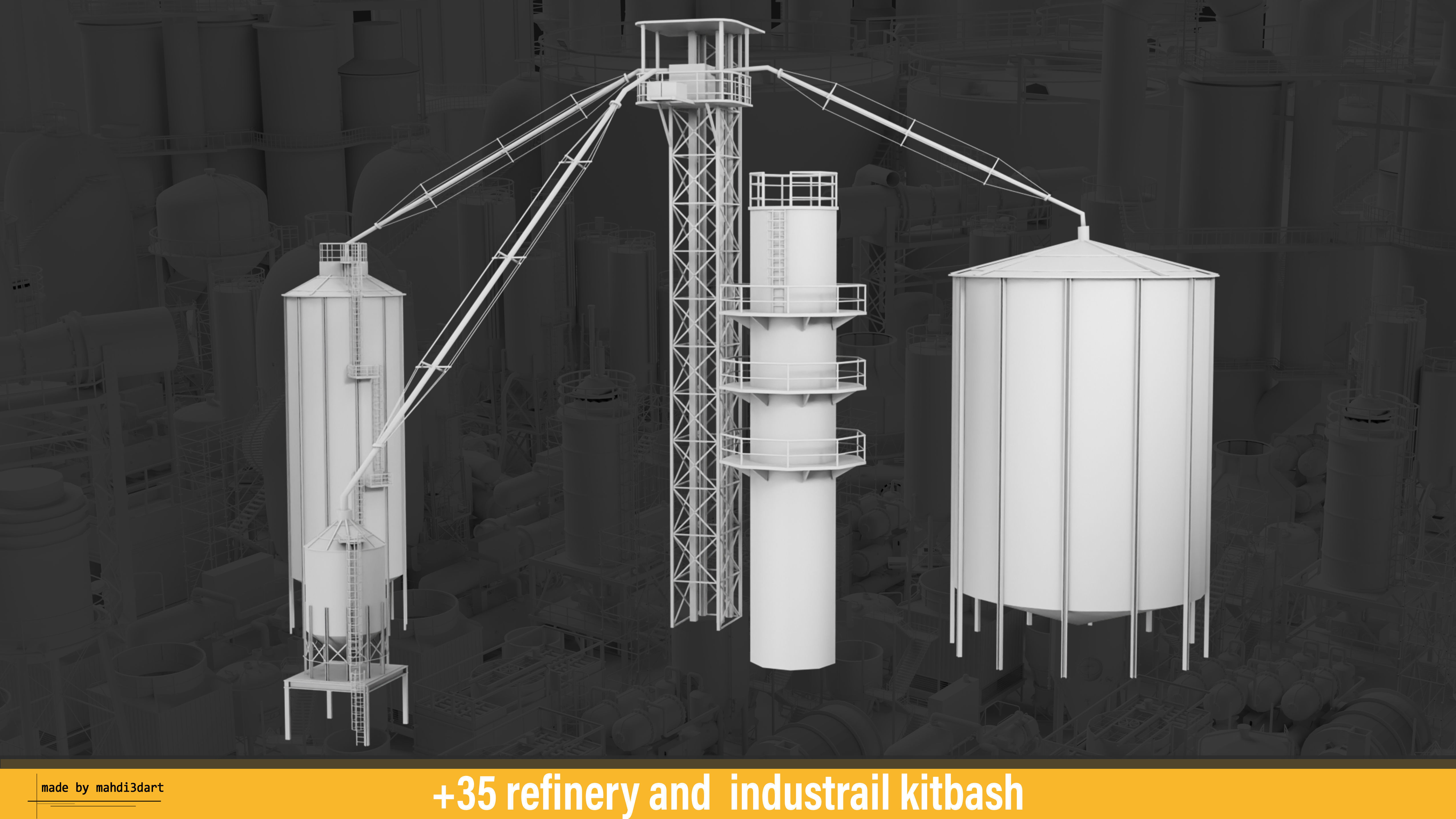 refinery and industrail kitbash 3D model_18