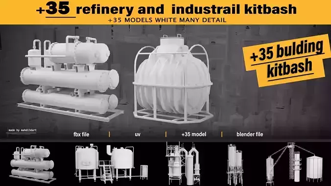 refinery and industrail kitbash 3D model