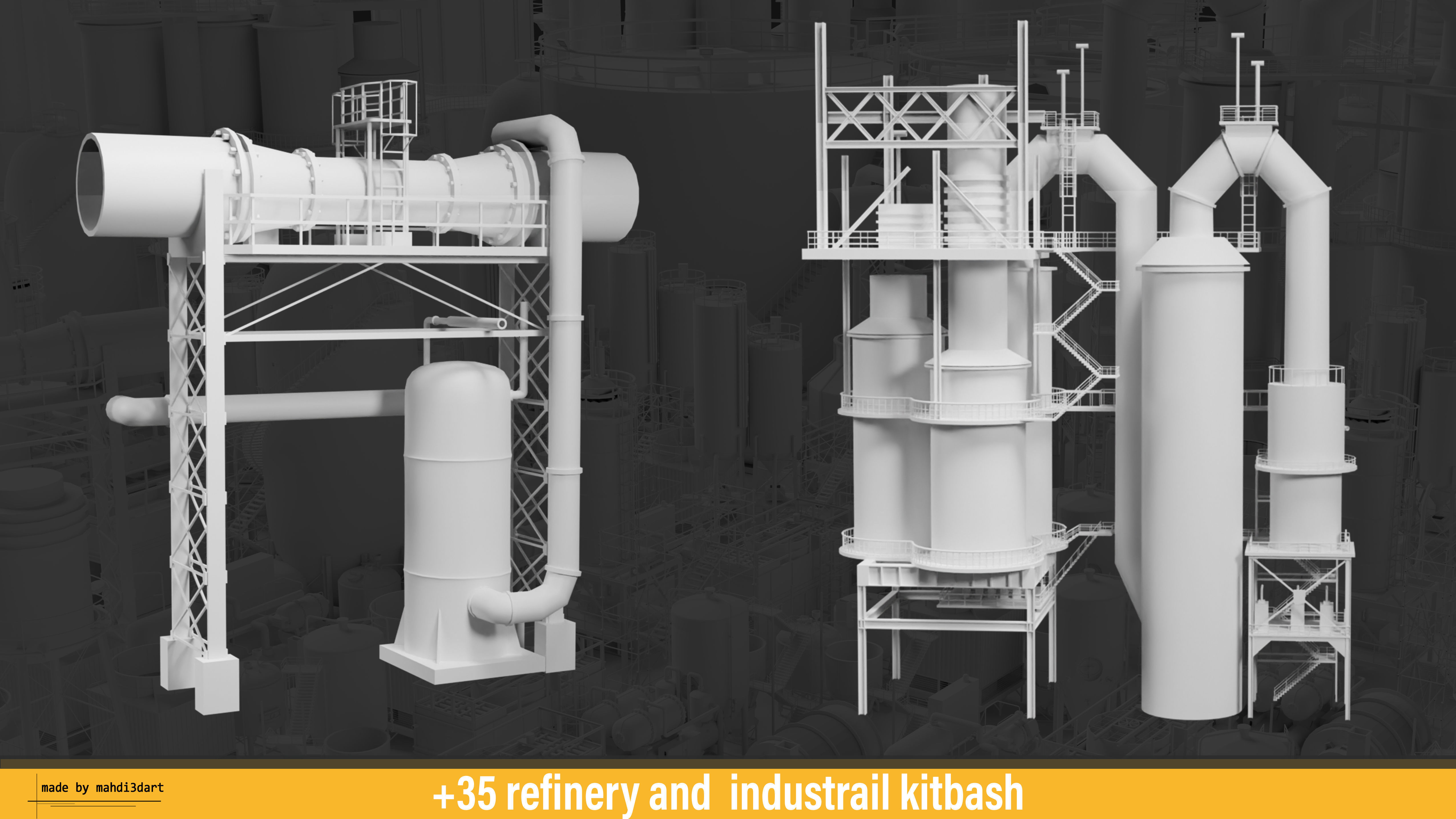 refinery and industrail kitbash 3D model_19