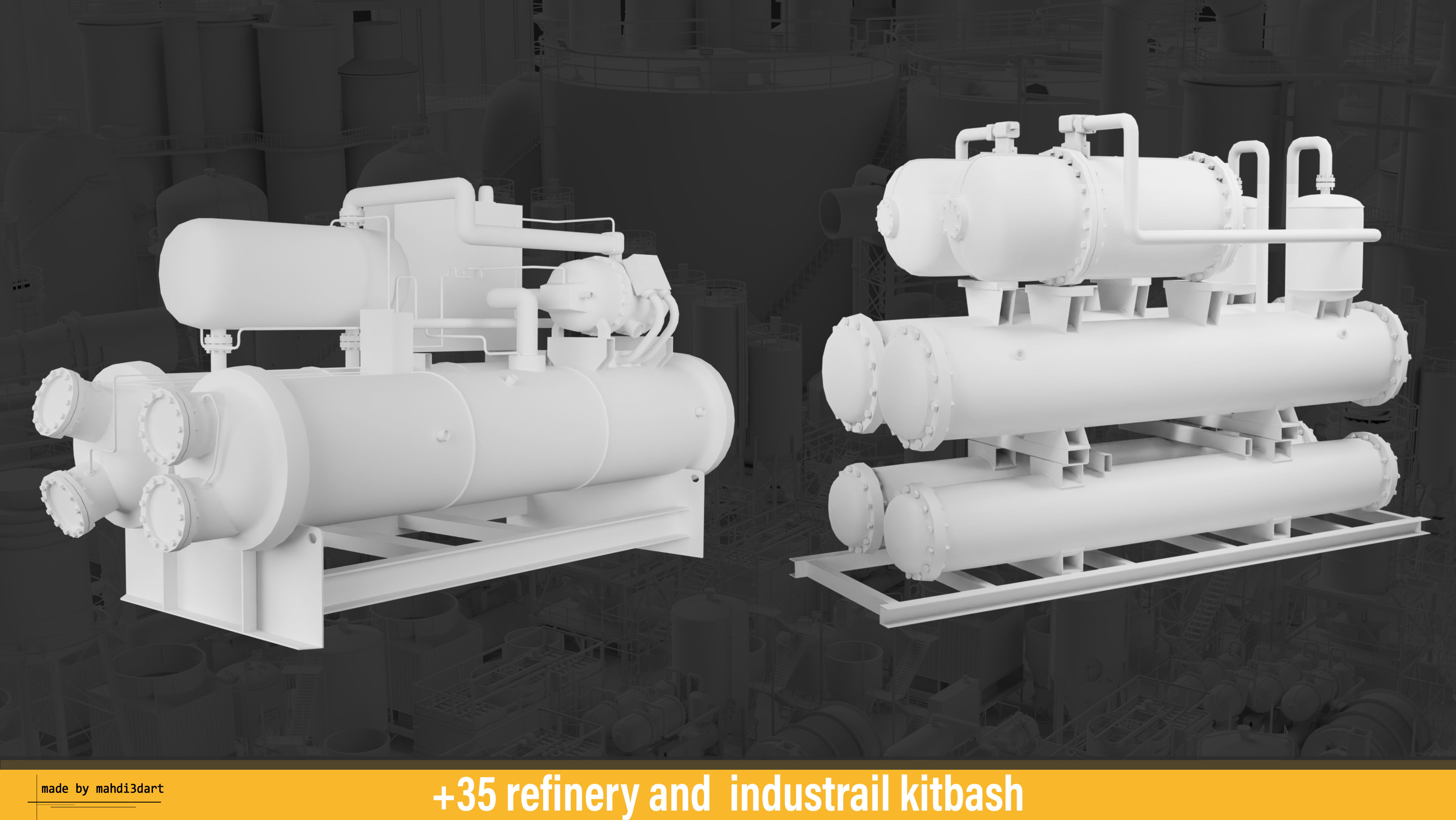refinery and industrail kitbash 3D model_6
