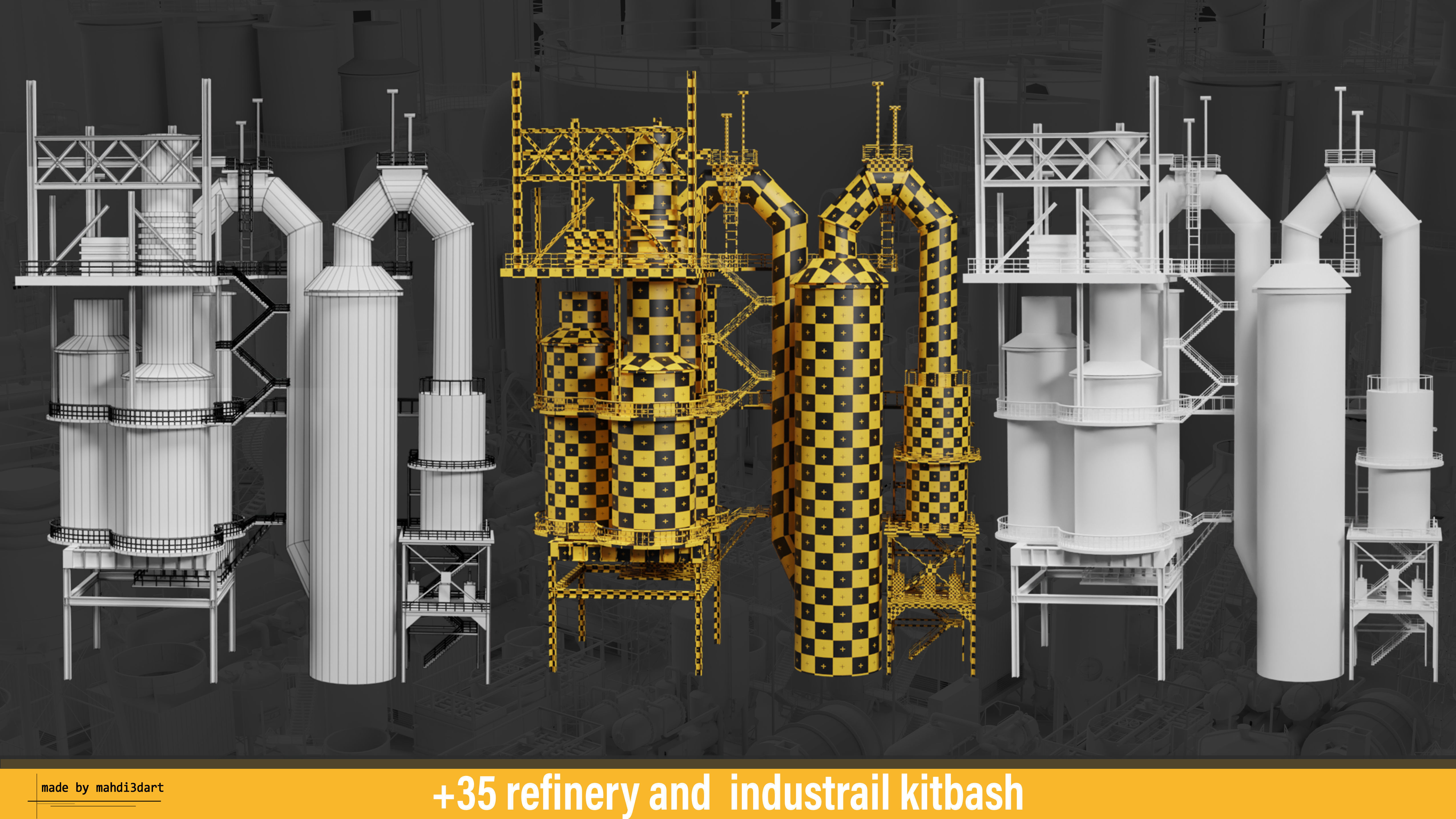 refinery and industrail kitbash 3D model_2