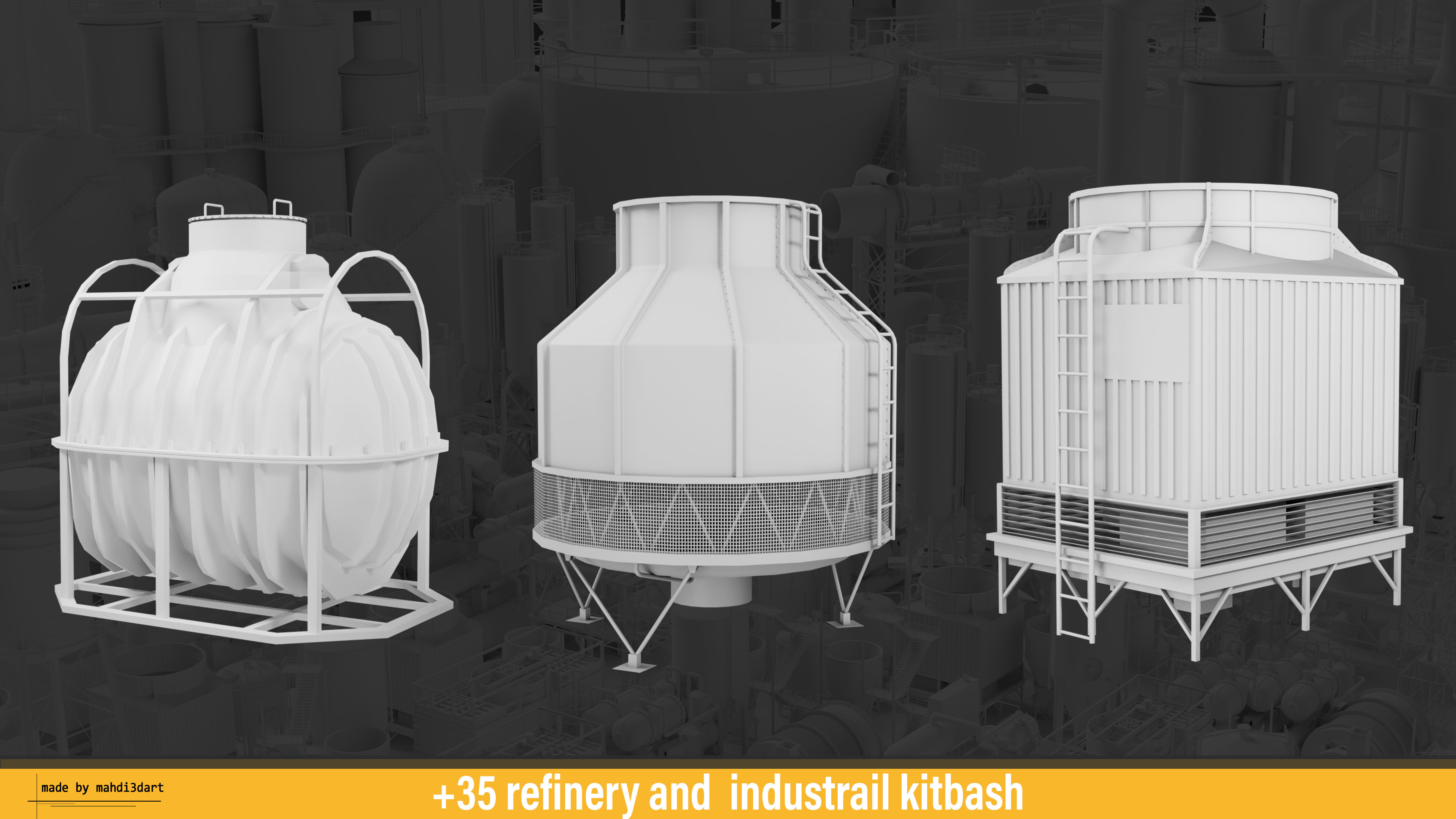 refinery and industrail kitbash 3D model_12