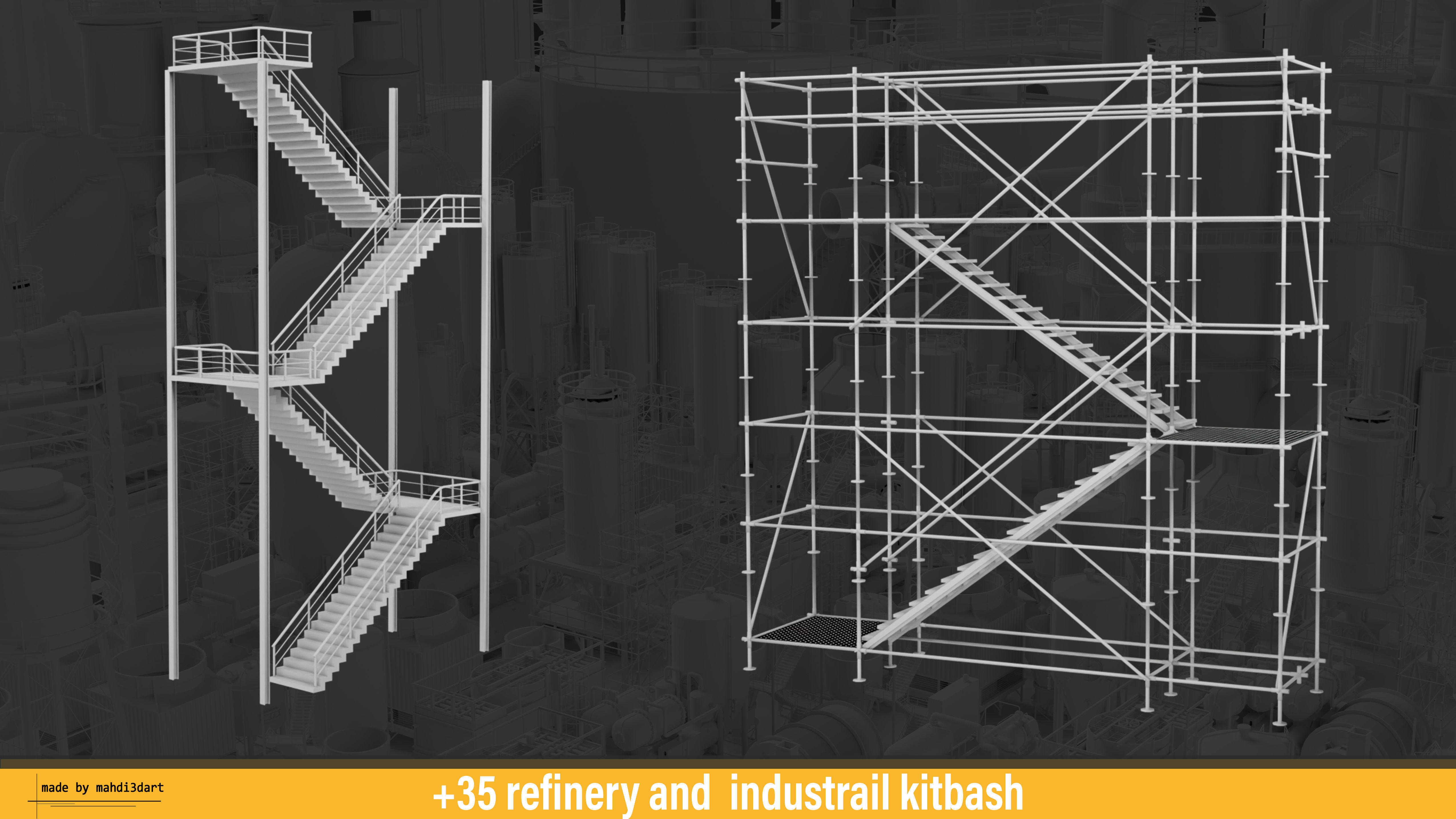 refinery and industrail kitbash 3D model_16