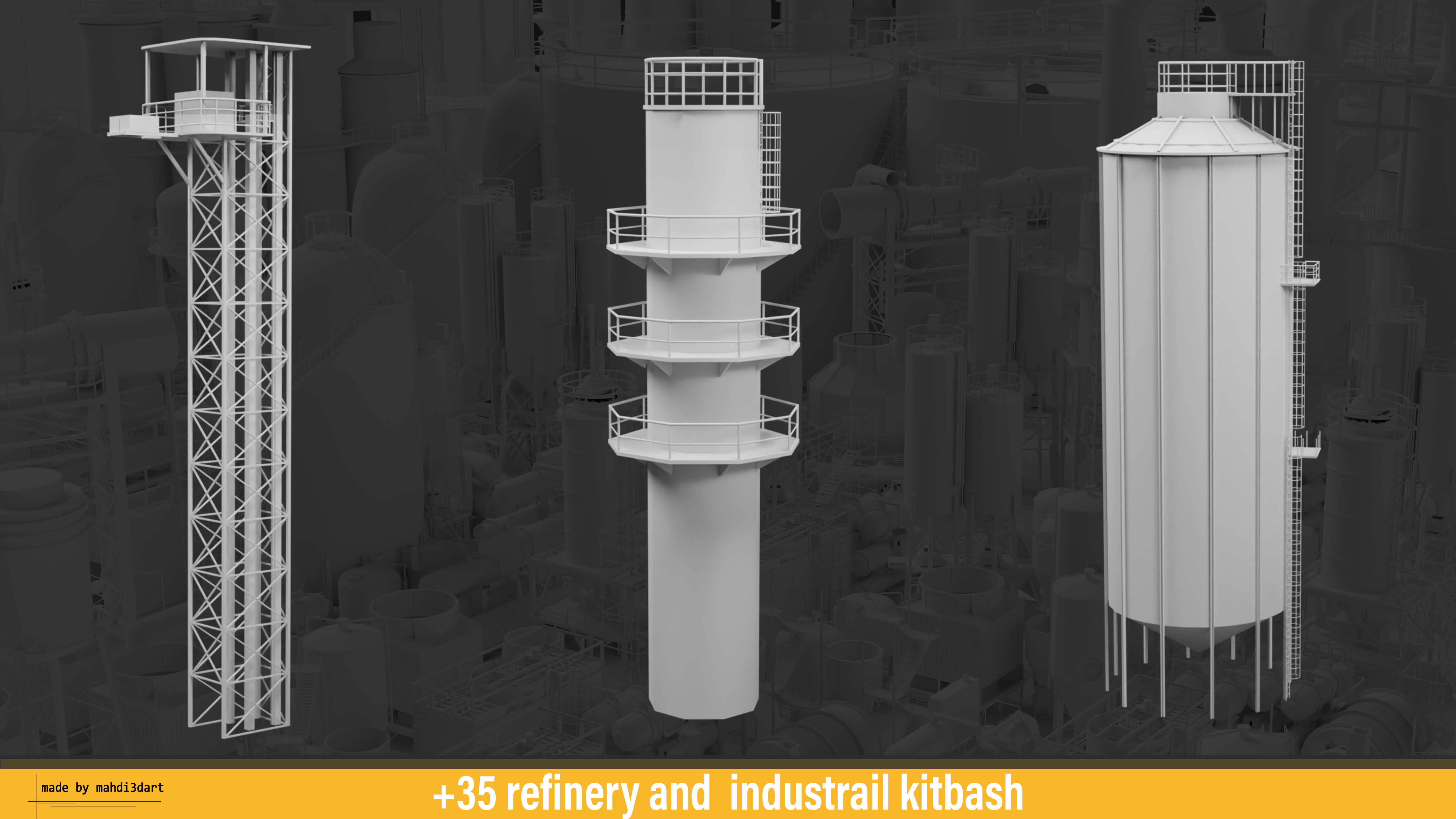 refinery and industrail kitbash 3D model_9
