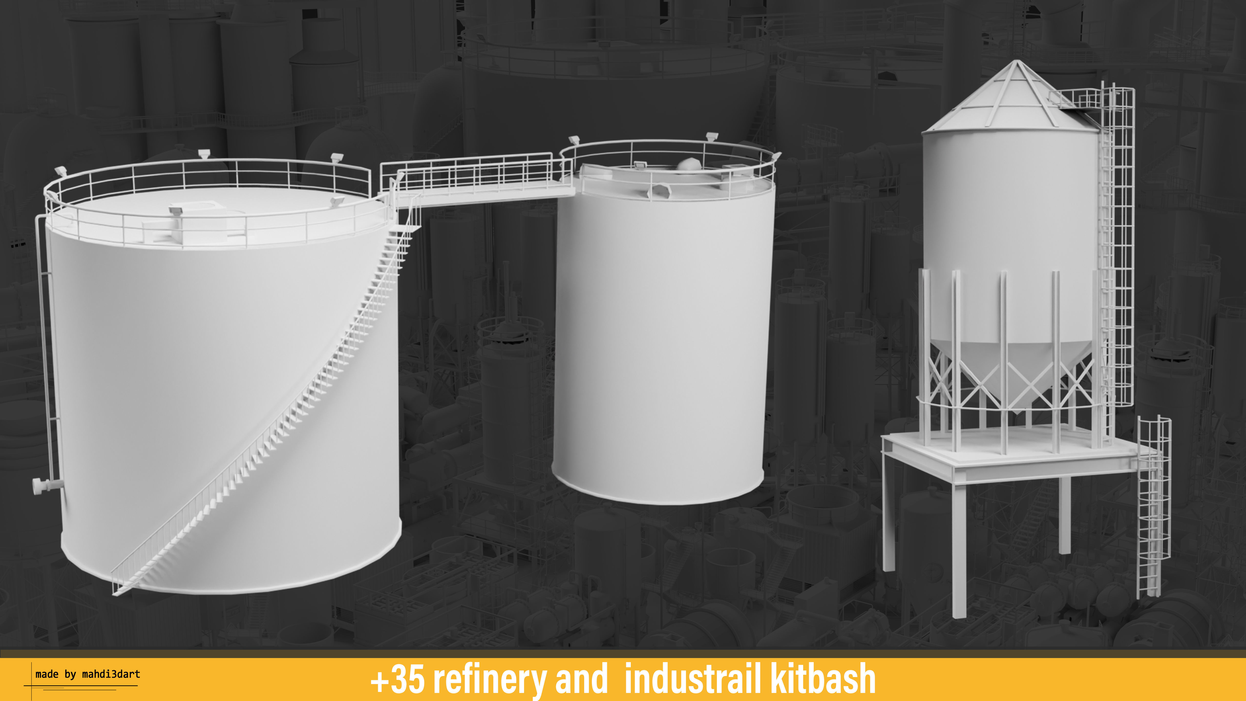 refinery and industrail kitbash 3D model_20