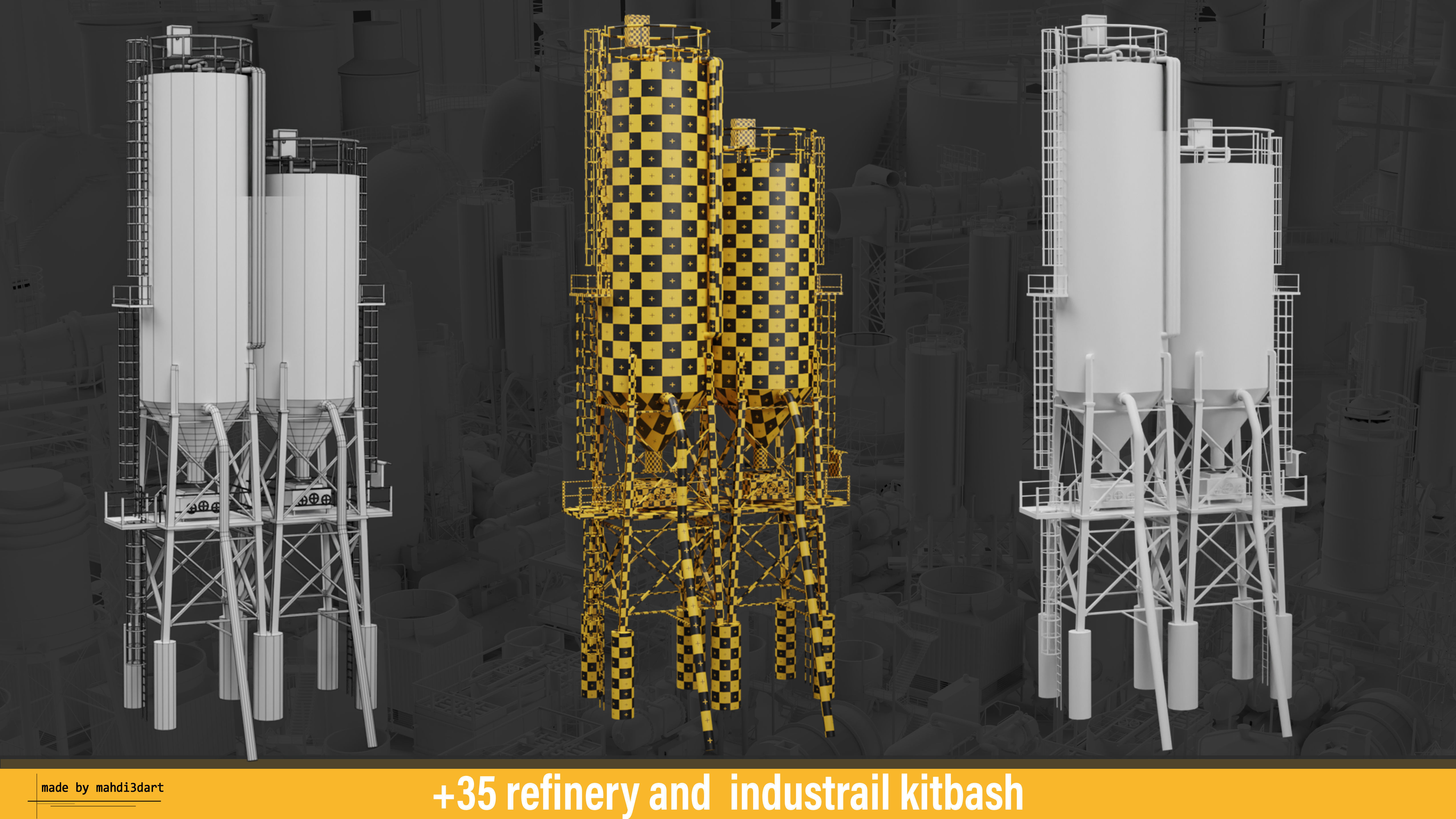 refinery and industrail kitbash 3D model_4