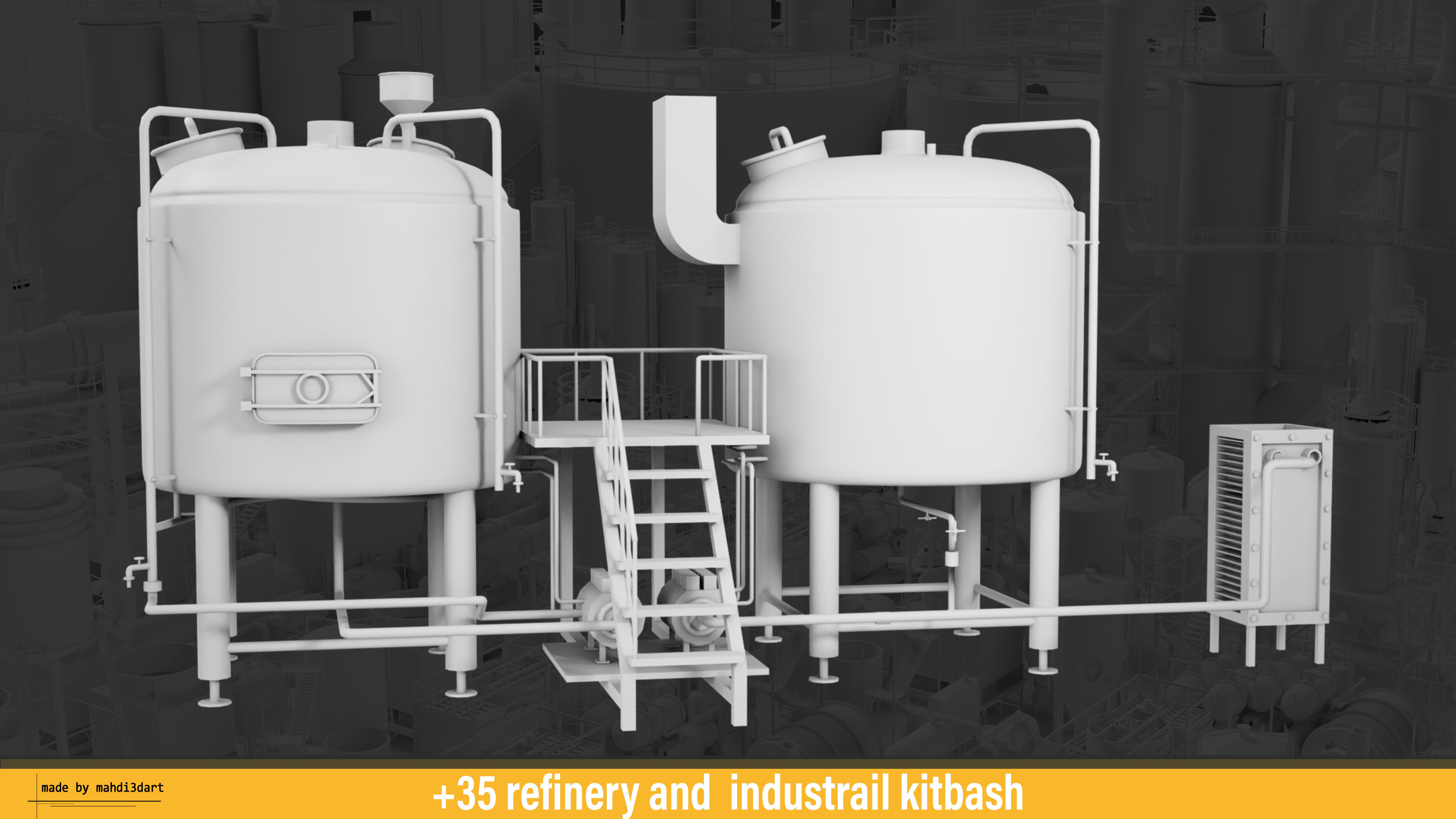 refinery and industrail kitbash 3D model_7