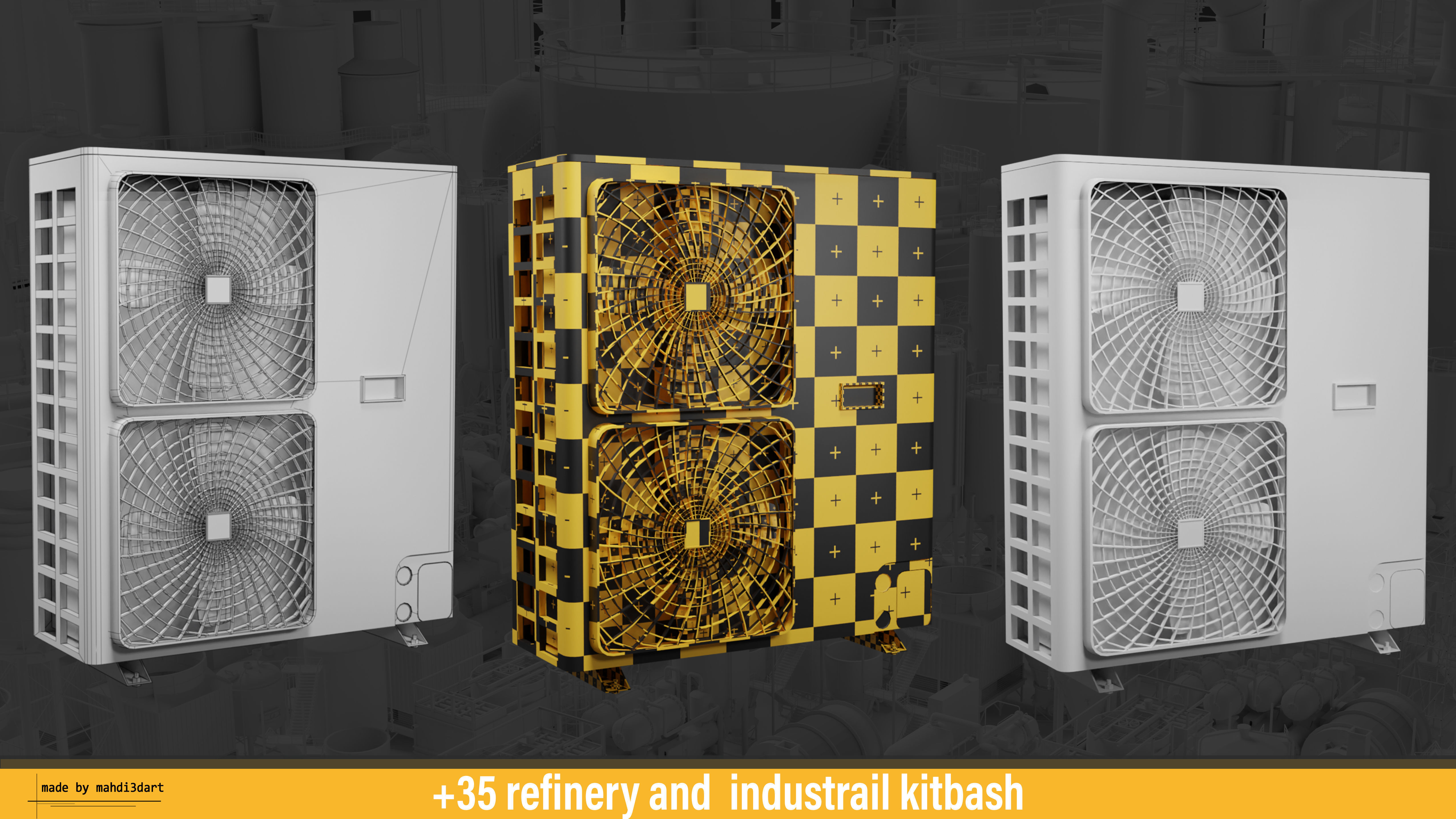 refinery and industrail kitbash 3D model_5
