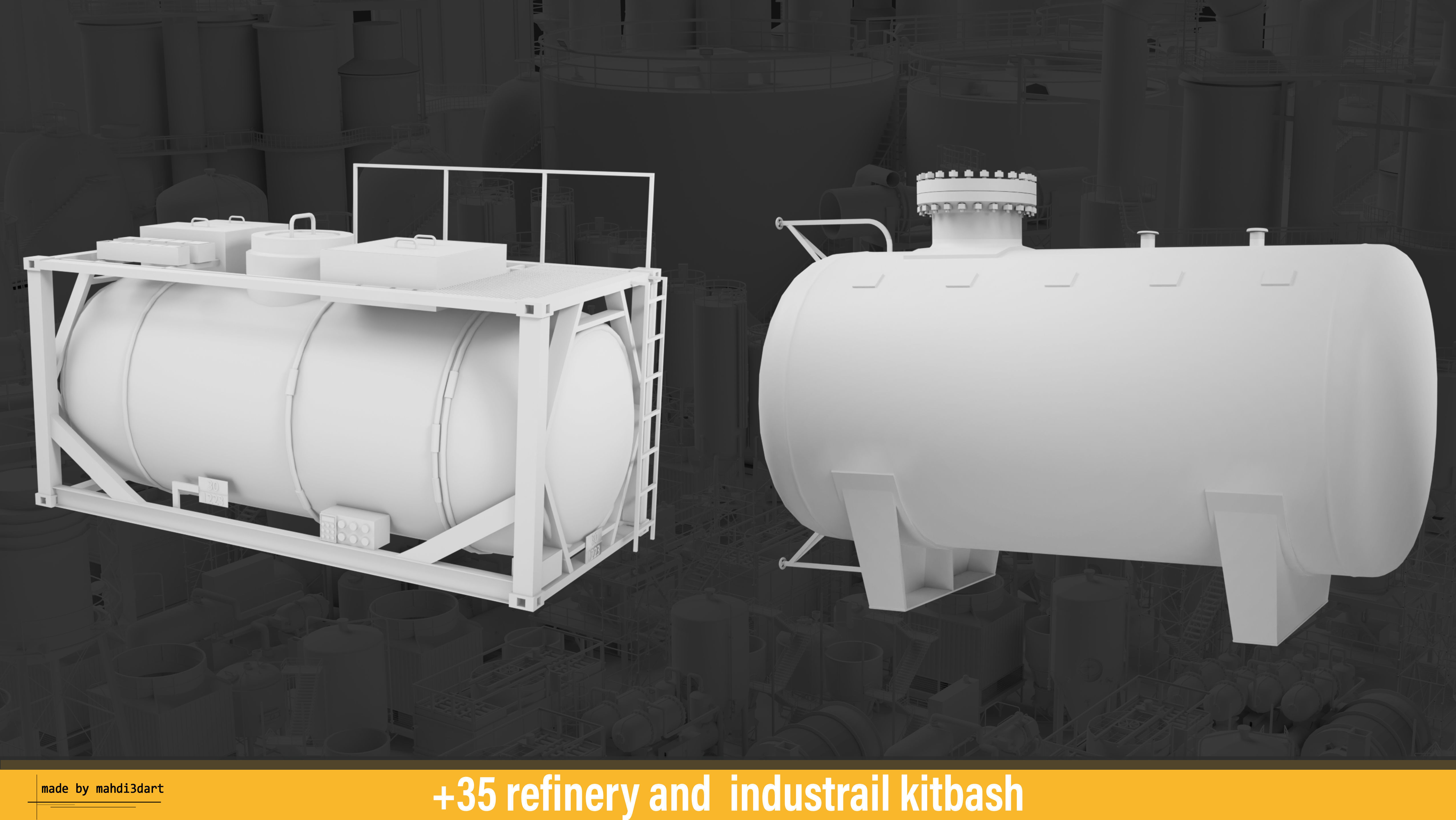 refinery and industrail kitbash 3D model_13
