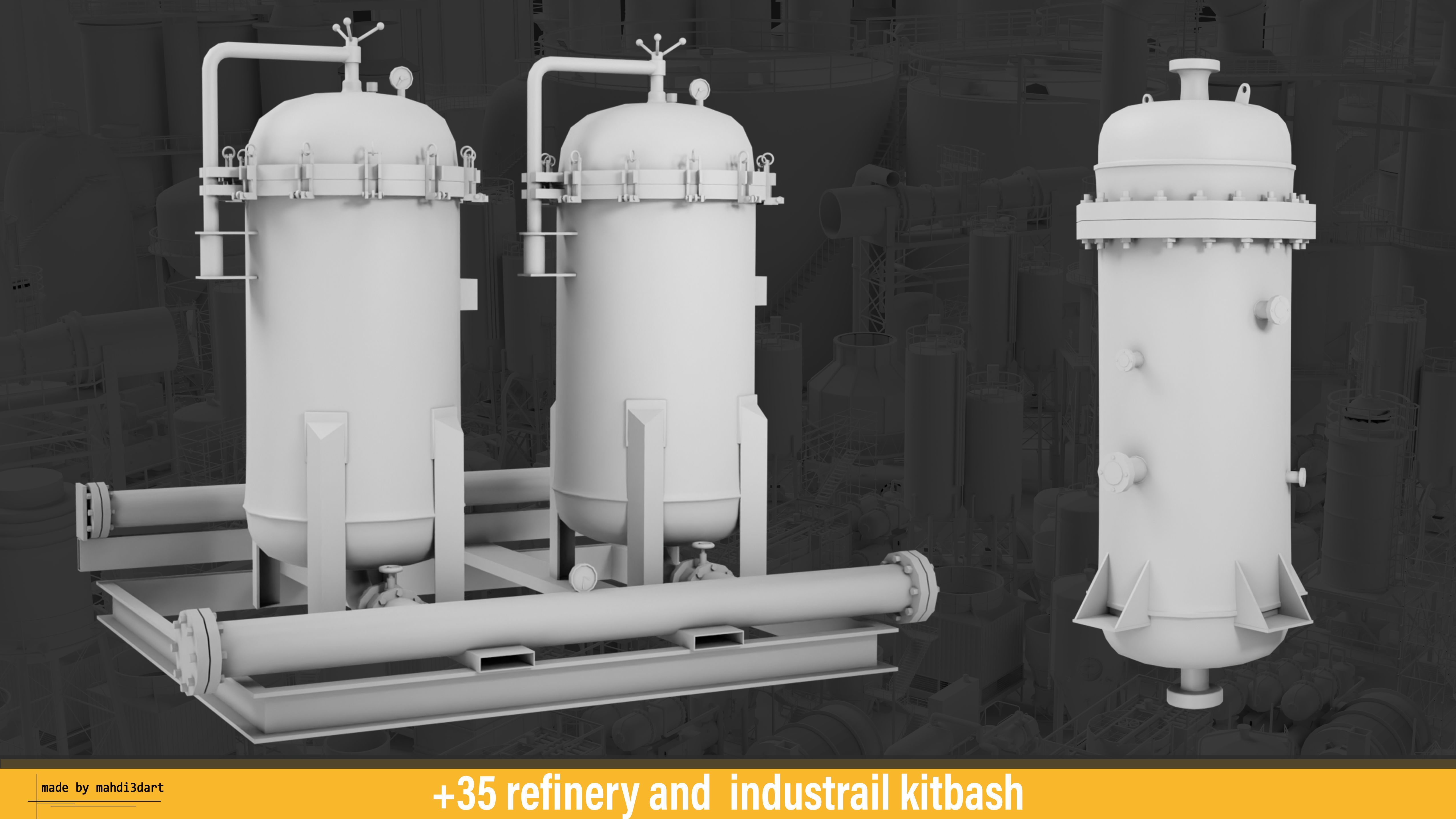 refinery and industrail kitbash 3D model_15