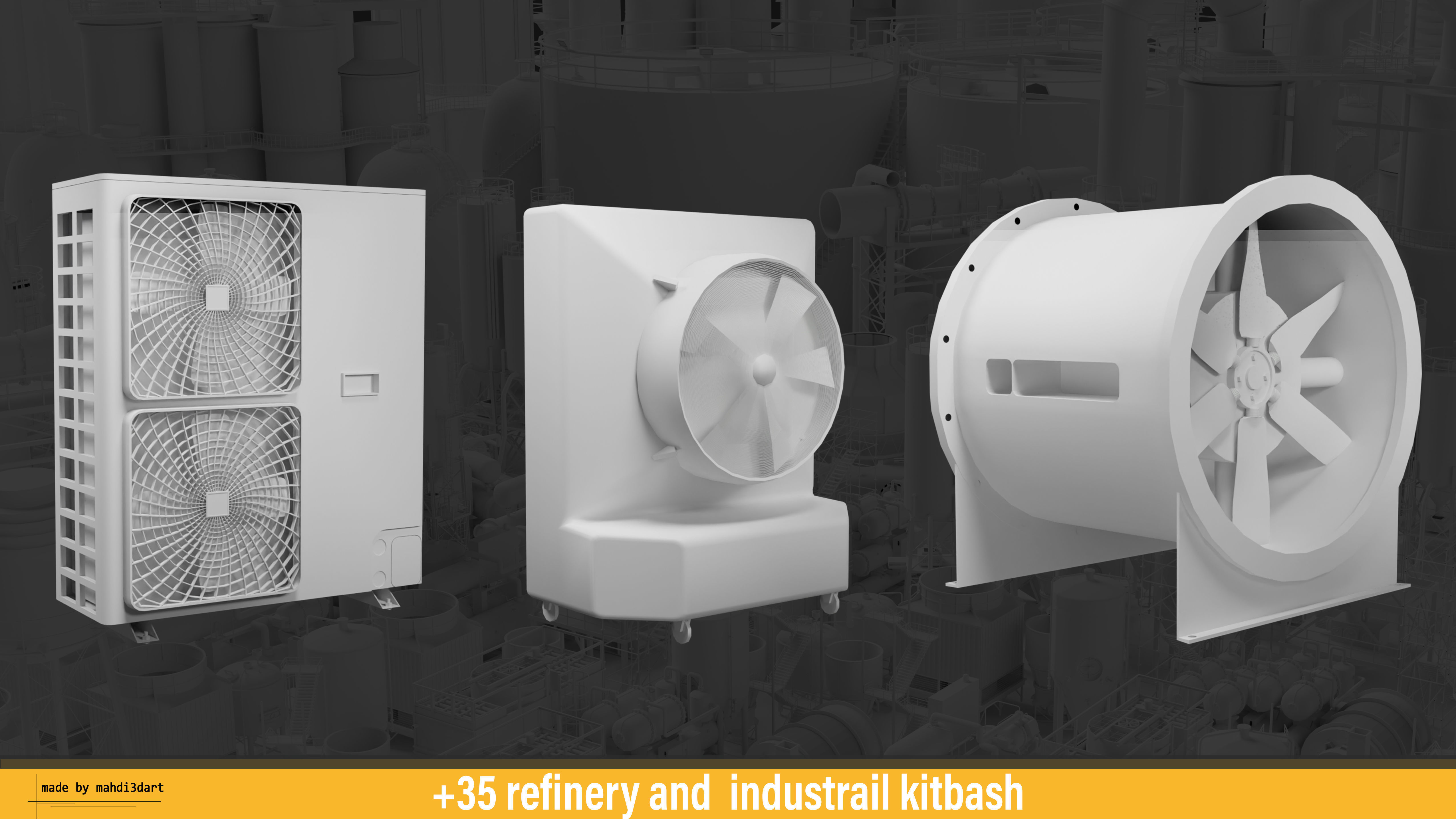 refinery and industrail kitbash 3D model_21