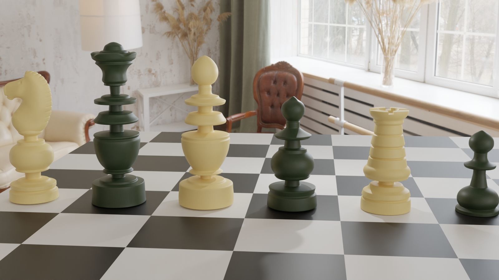 French Style Chess Set Pieces 3D Print Model 3D print model_4