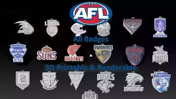 AFL teams printable and renderable badge keychain
