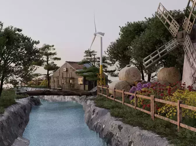 A tranquil rural scene  Made with blender 