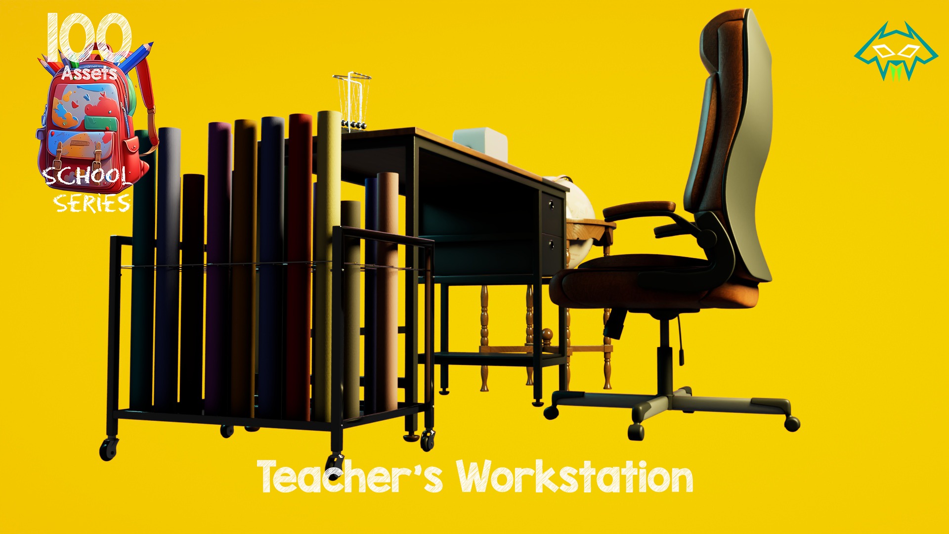 Teachers Workstation - 100 Assets - School Series Low-poly 3D model_2