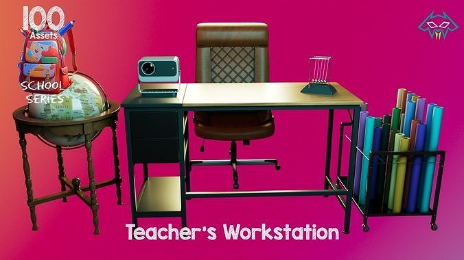 Teachers Workstation - 100 Assets - School Series Low-poly 3D model