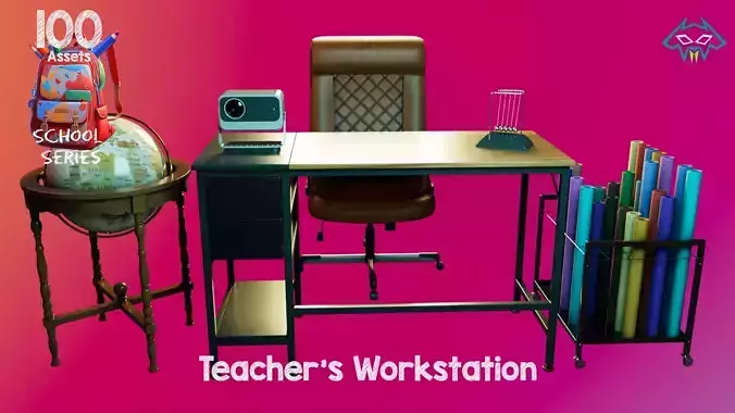 Teachers Workstation - 100 Assets - School Series Low-poly 3D model