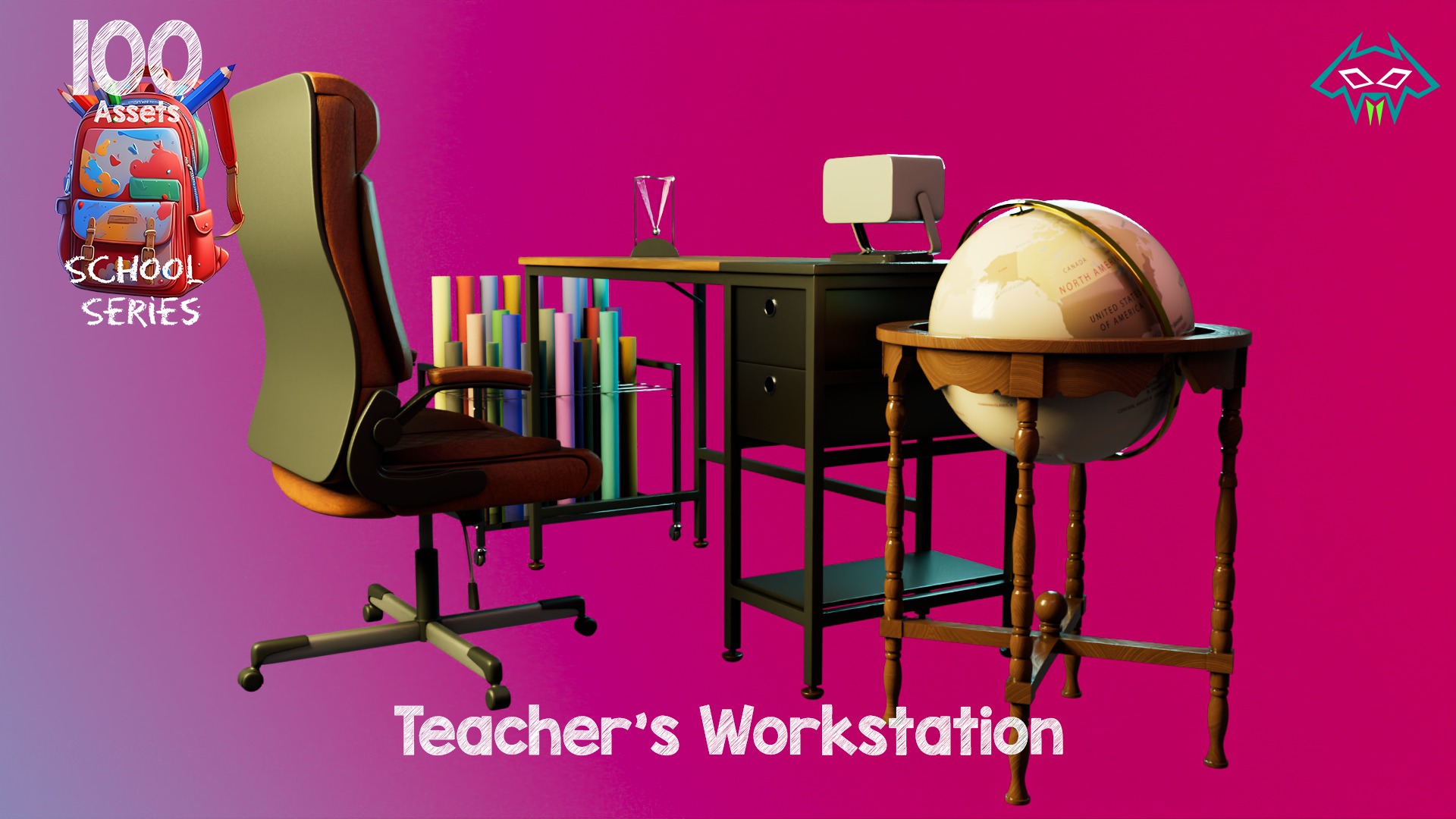 Teachers Workstation - 100 Assets - School Series Low-poly 3D model_1