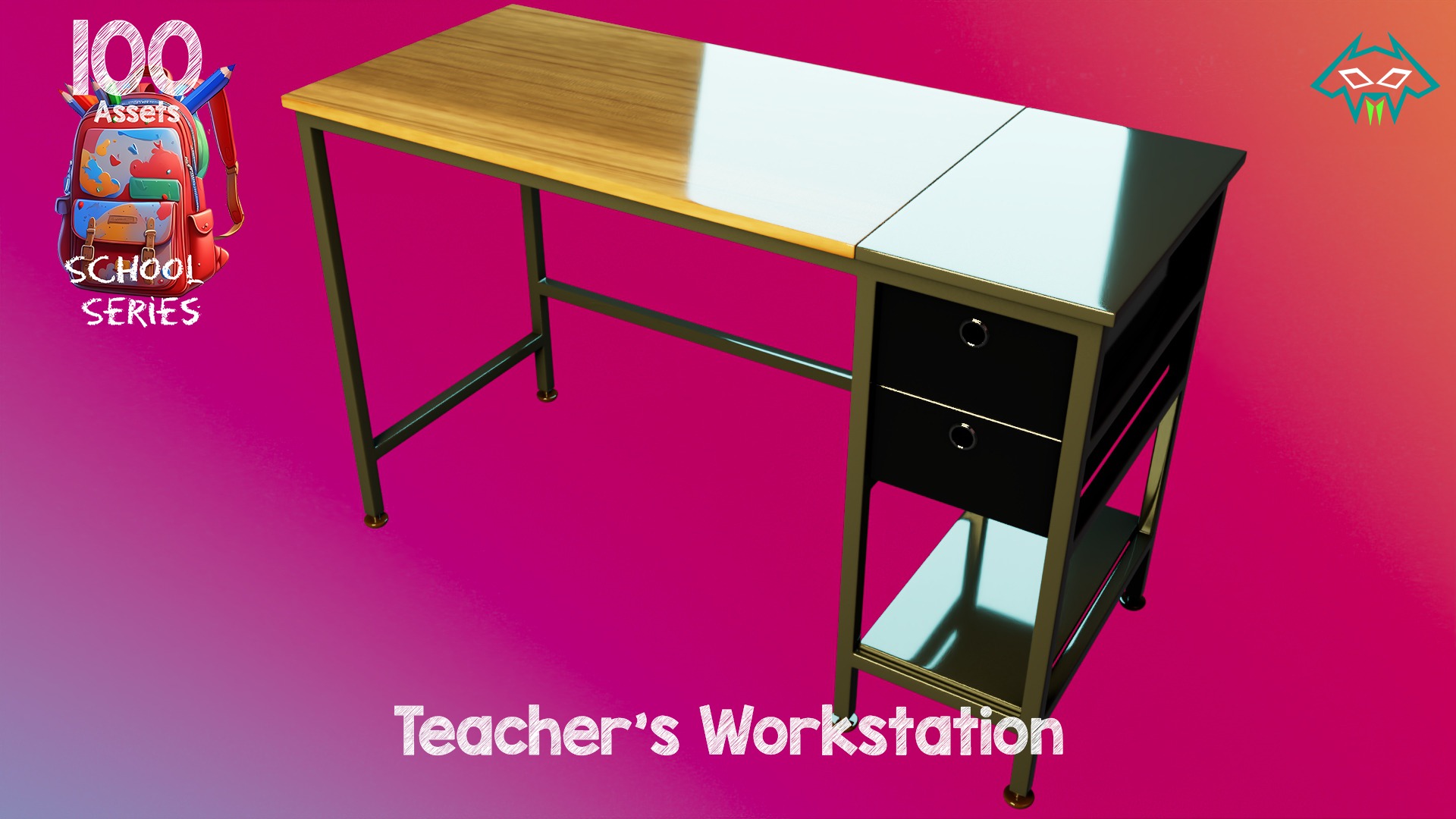 Teachers Workstation - 100 Assets - School Series Low-poly 3D model_4
