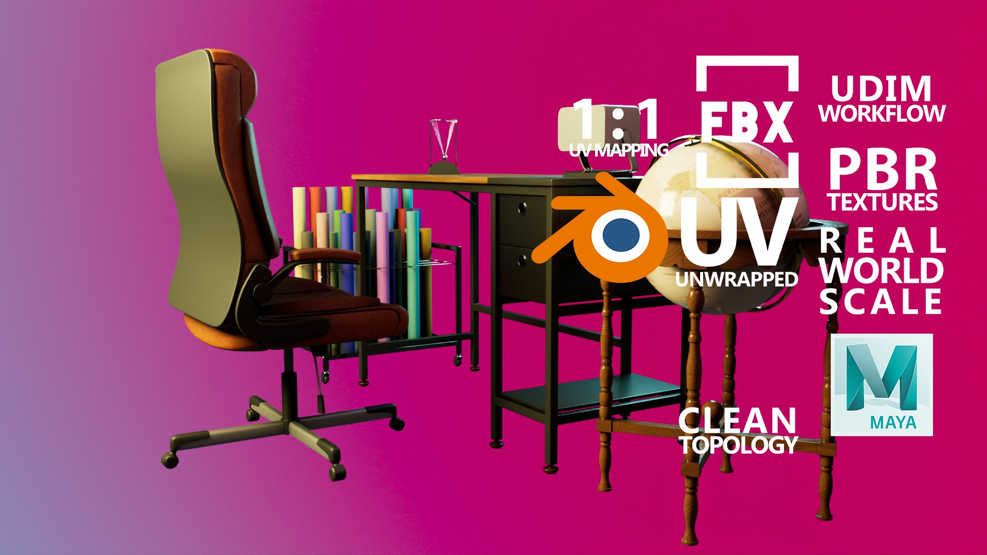Teachers Workstation - 100 Assets - School Series Low-poly 3D model_9
