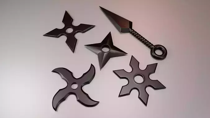 Shuriken and kunai ninja throwing knife  set 3D Model Collection
