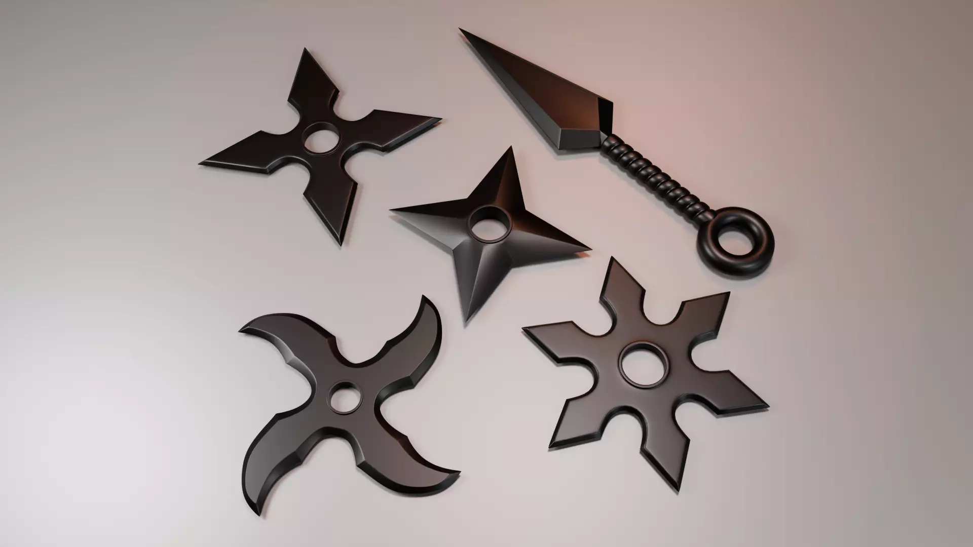 Shuriken and kunai ninja throwing knife  set 3D Model Collection_0