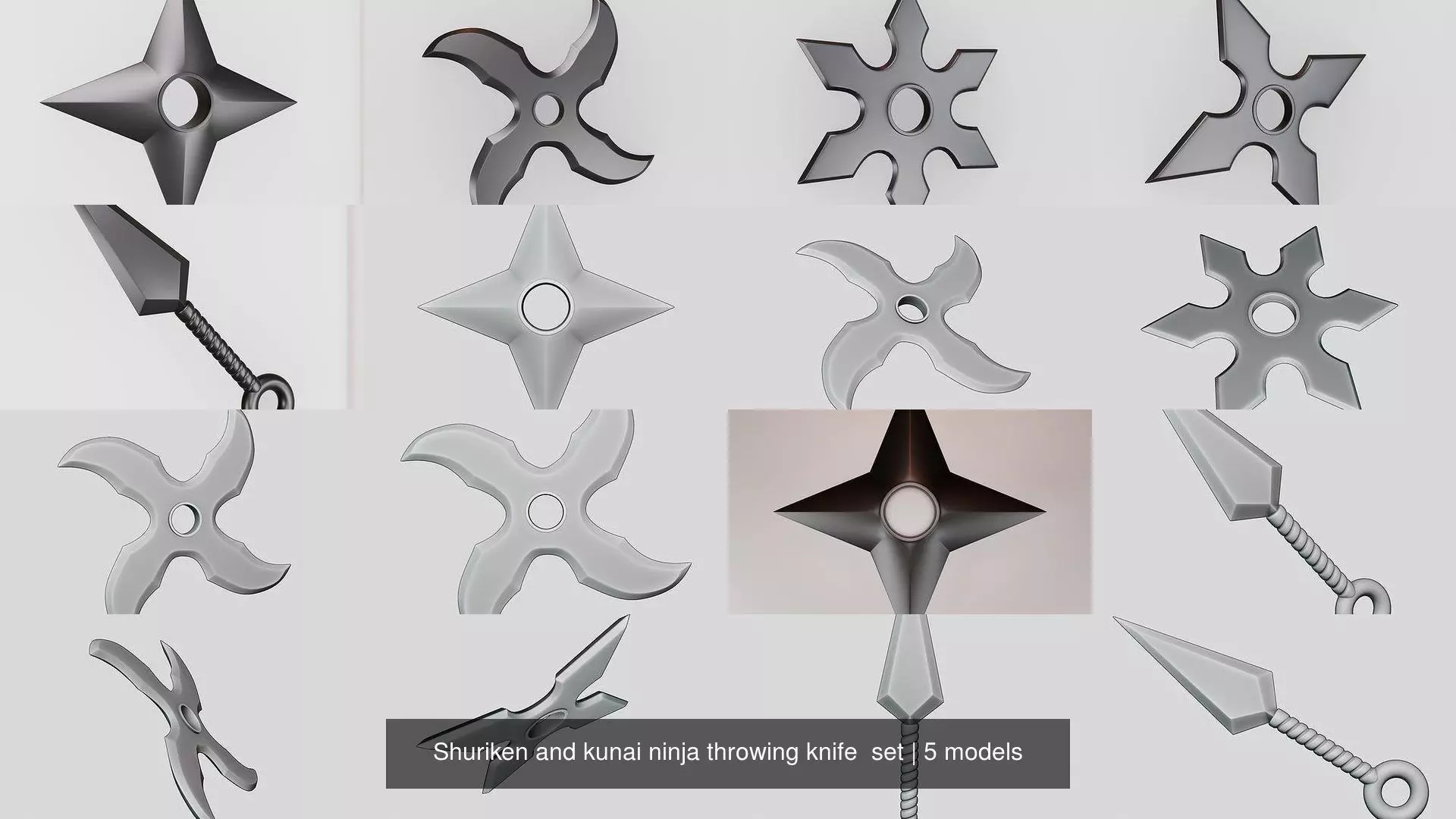 Shuriken and kunai ninja throwing knife  set 3D Model Collection_1