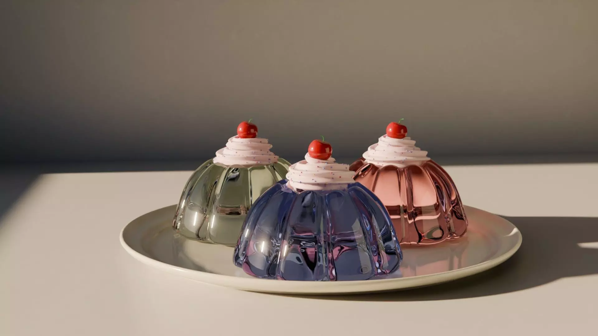 Jelly Dessert with Cream topping with Sprinkles and Cherry Free 3D model