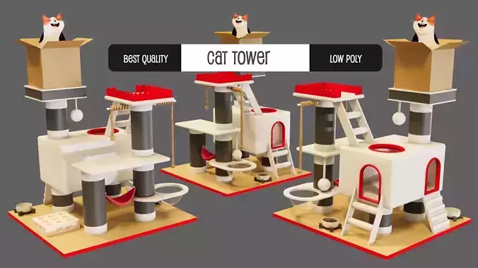 Cat Tower - Low Poly Design with Aesthetic Look