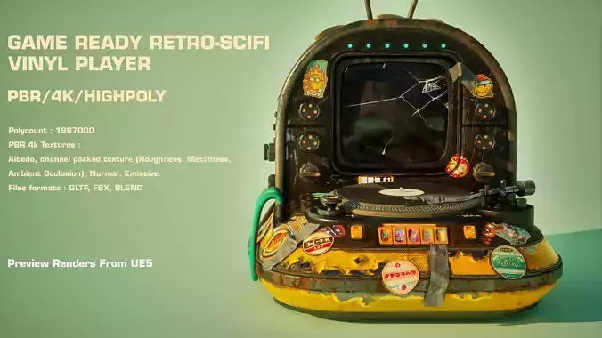 Cyberpunk Game Ready Retro-Scifi Vinyl Player